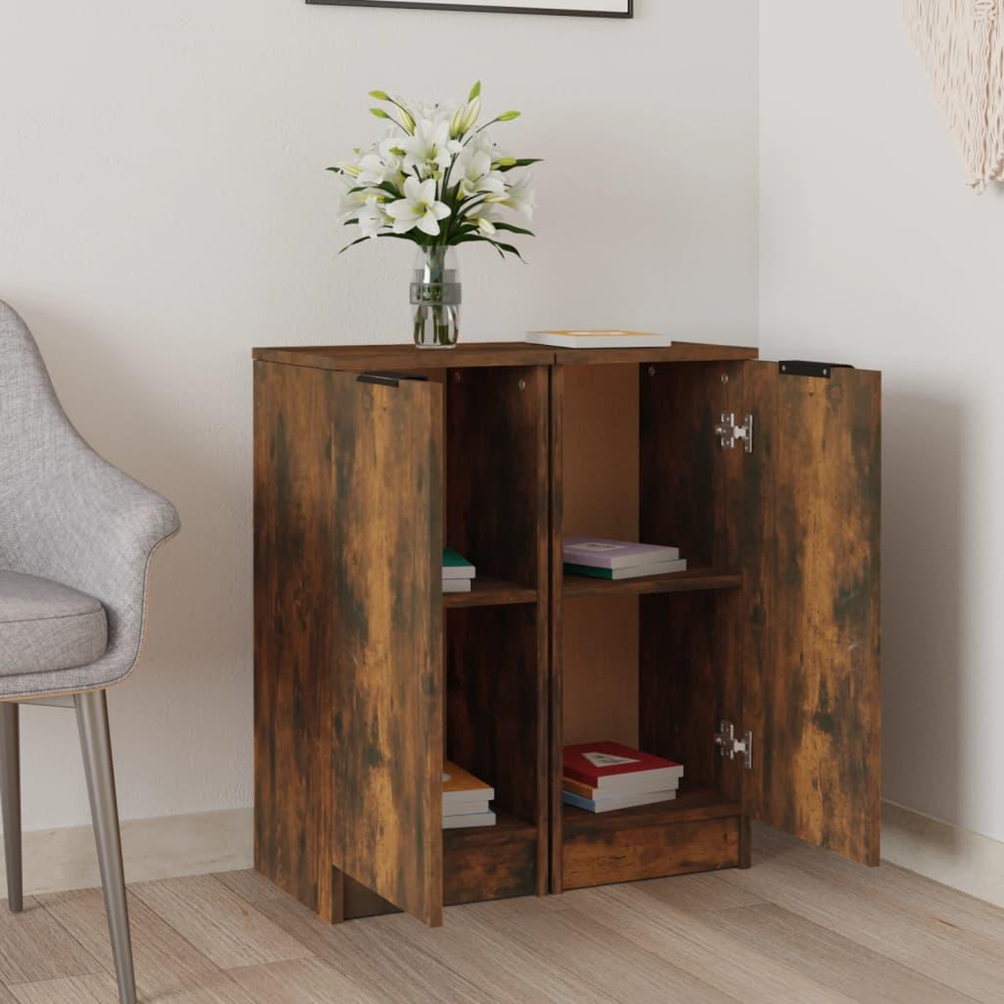 Voir la diapositive 3 : VIDAXL Buffets 2 pcs Chene fume 30x30x70 cm Bois d'ingenierie