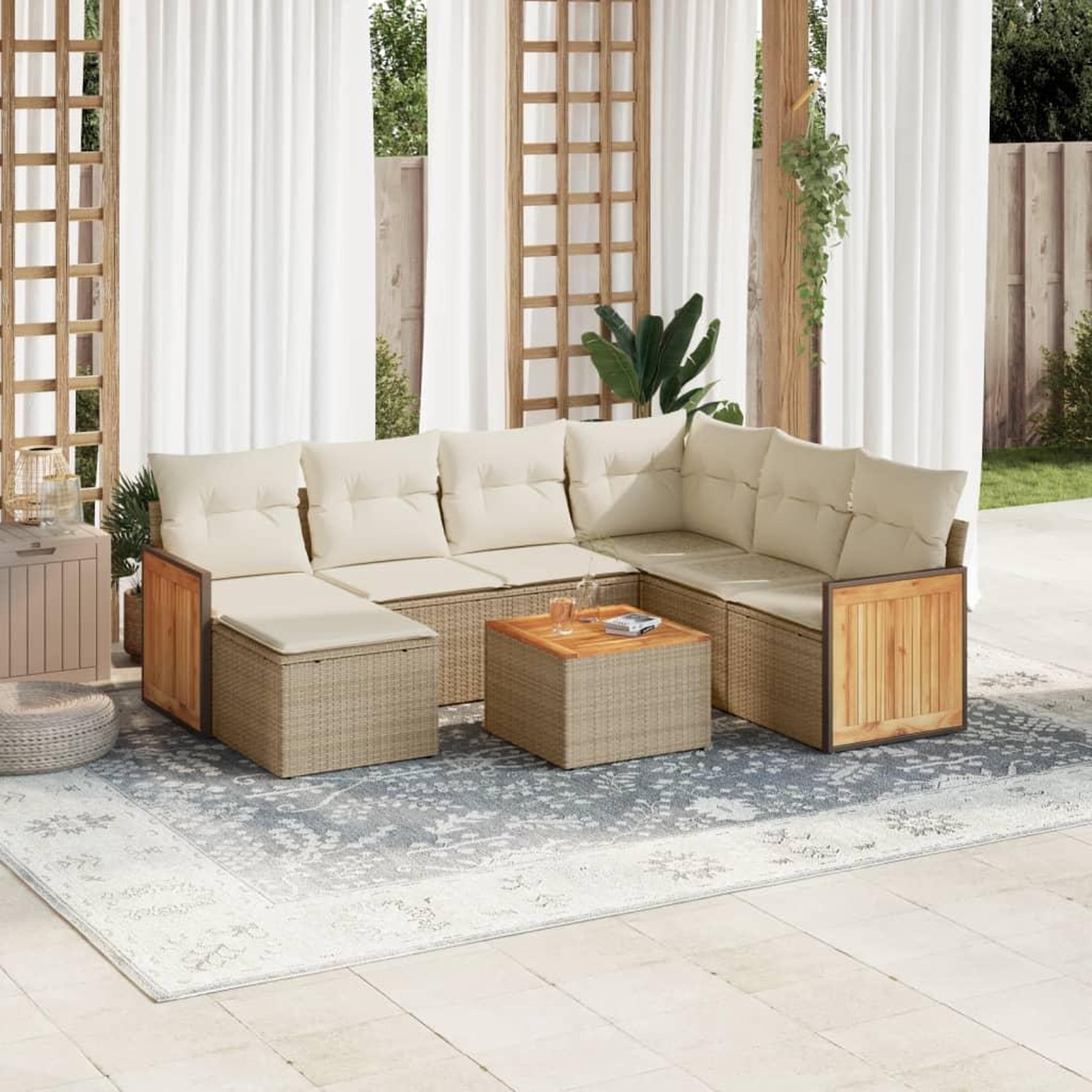 Voir la diapositive 1 : VIDAXL Salon de jardin avec coussins 8 pcs beige resine tressee