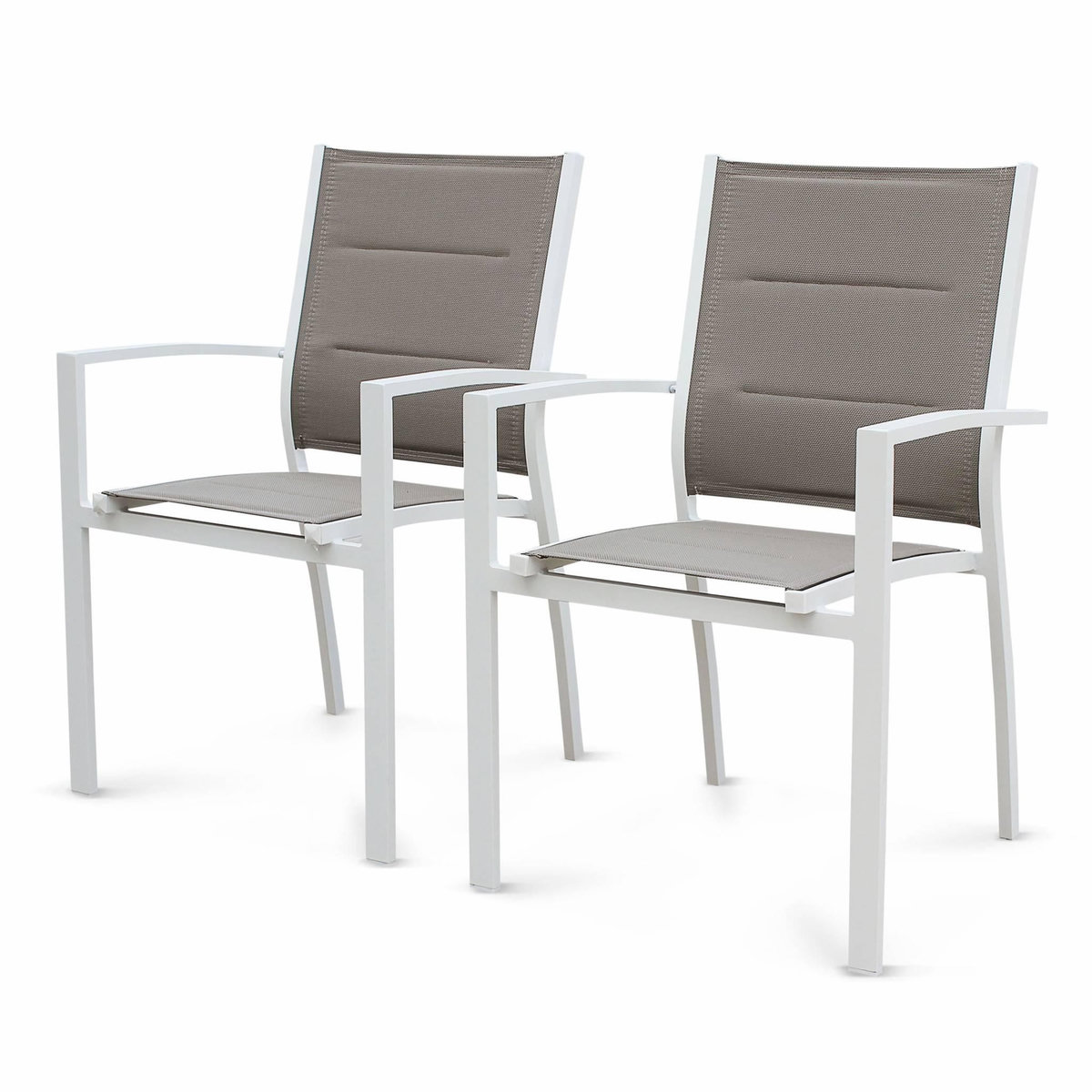 SWEEEK Table de jardin extensible aluminium + 8 assises - Chicago Blanc / Taupe - Table extensible 175/245cm avec rallonge et 8 assises en textilène