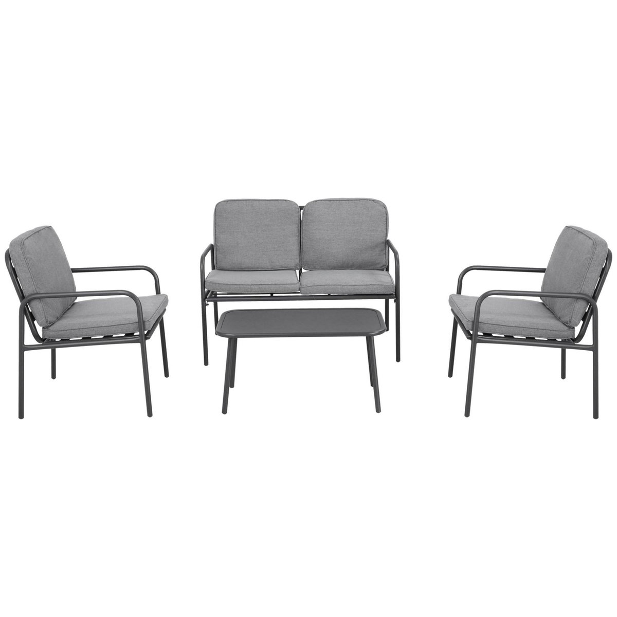 OUTSUNNY Ensemble salon de jardin 4 places 4 pièces - 8 coussins déhoussables inclus - métal époxy polyester gris