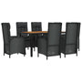 Voir la diapositive 3 : VIDAXL Ensemble a manger de jardin coussins 7pcs Noir Resine tressee