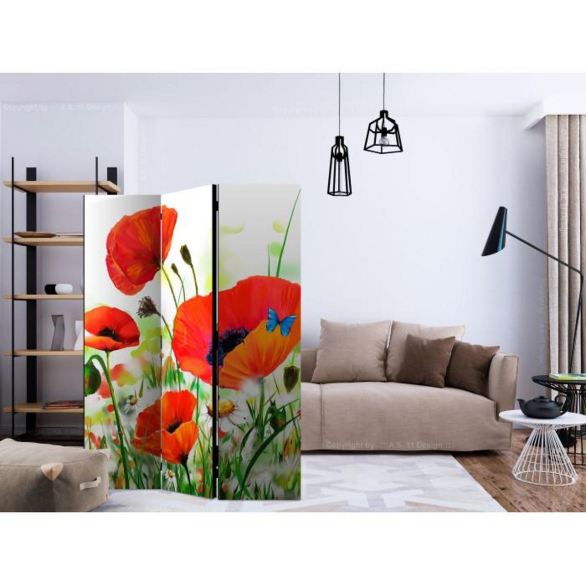 Paris Prix Paravent 3 Volets  Country Poppies  135x172cm