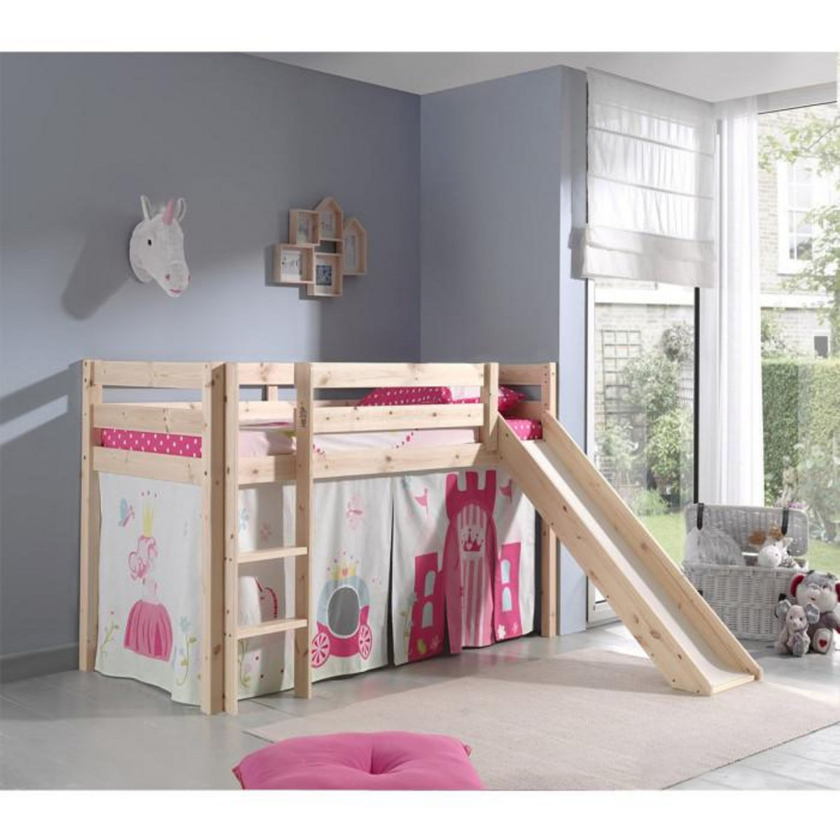 Paris Prix Lit Enfant Avec Toboggan  Pino Princesse  90x200cm Naturel