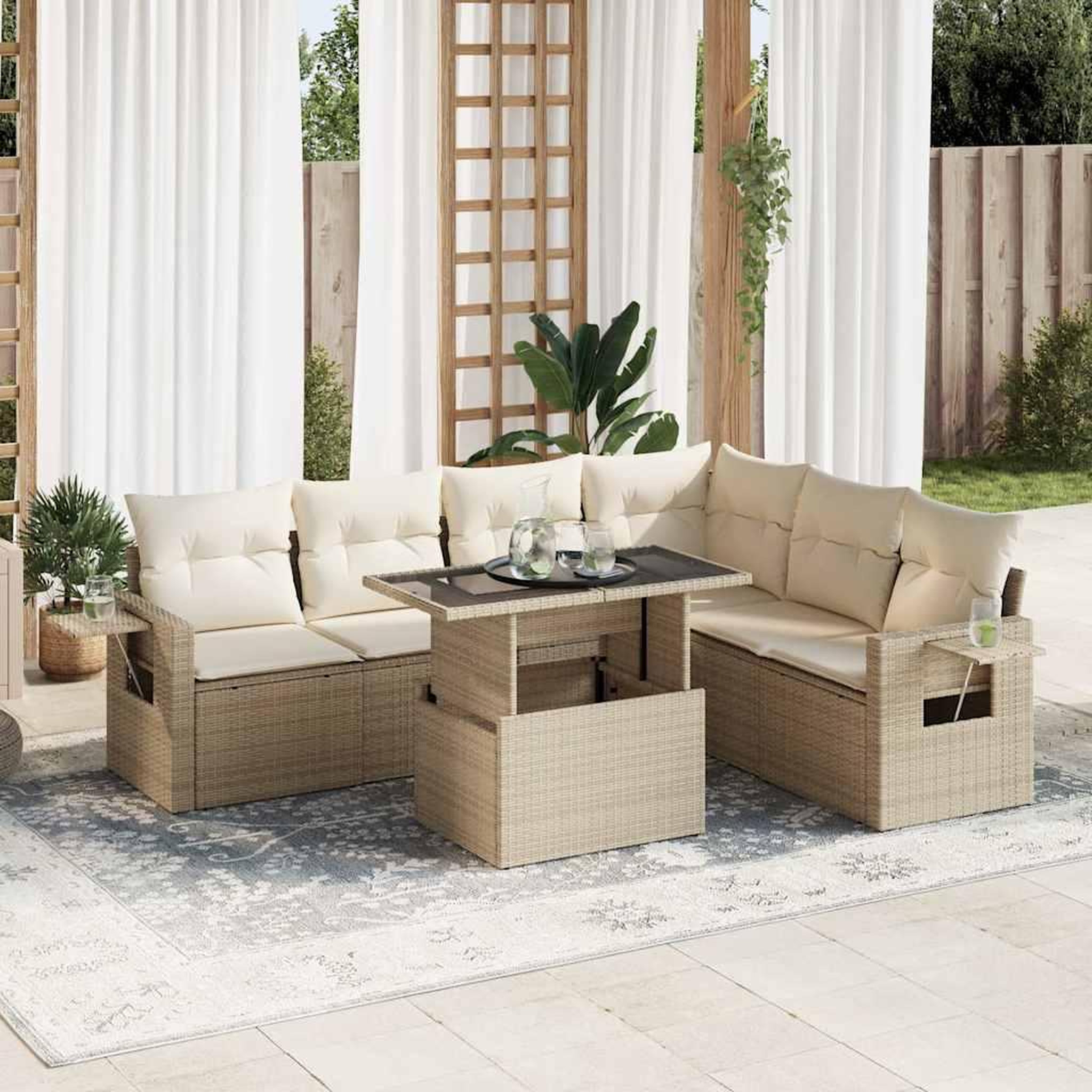 VIDAXL Salon de jardin avec coussins 7 pcs beige resine tressee