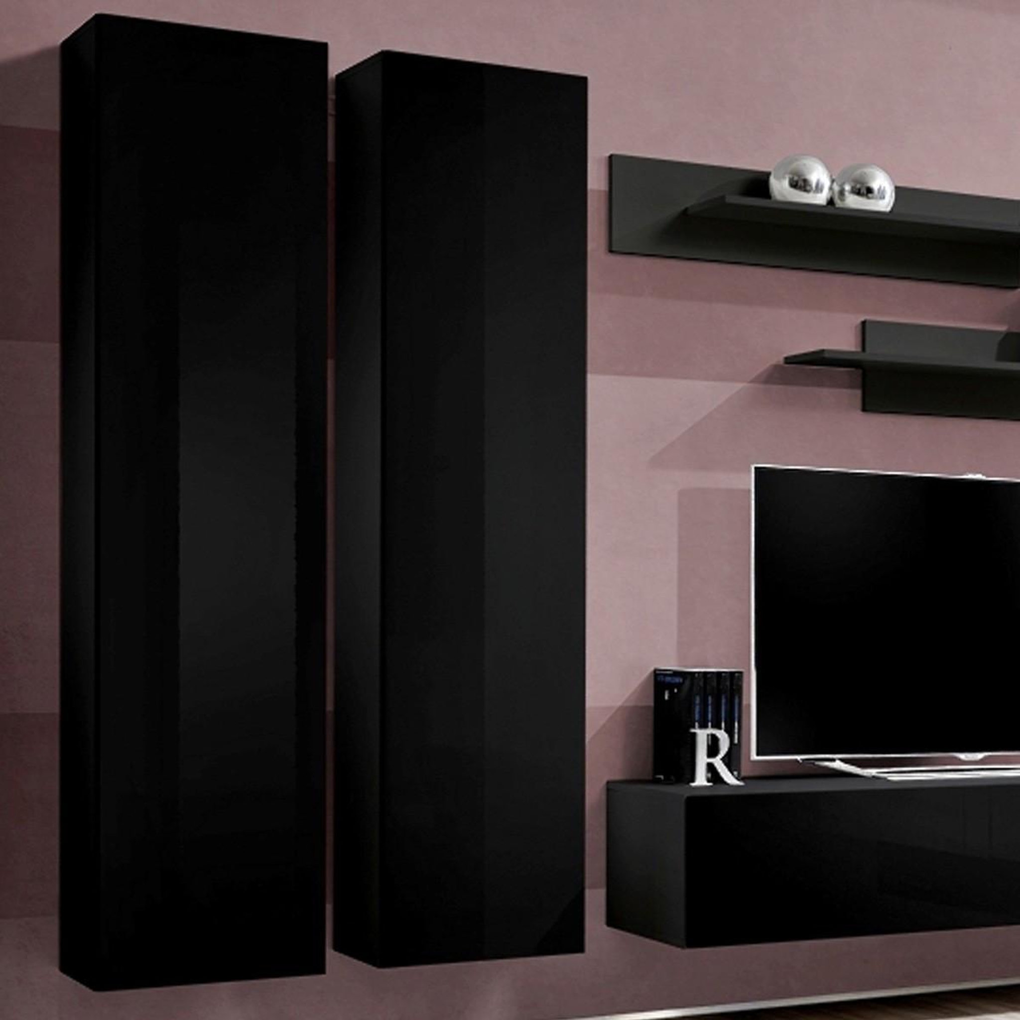 Voir la diapositive 2 : Paris Prix Ensemble meuble tv mural  fly c1  310cm noir