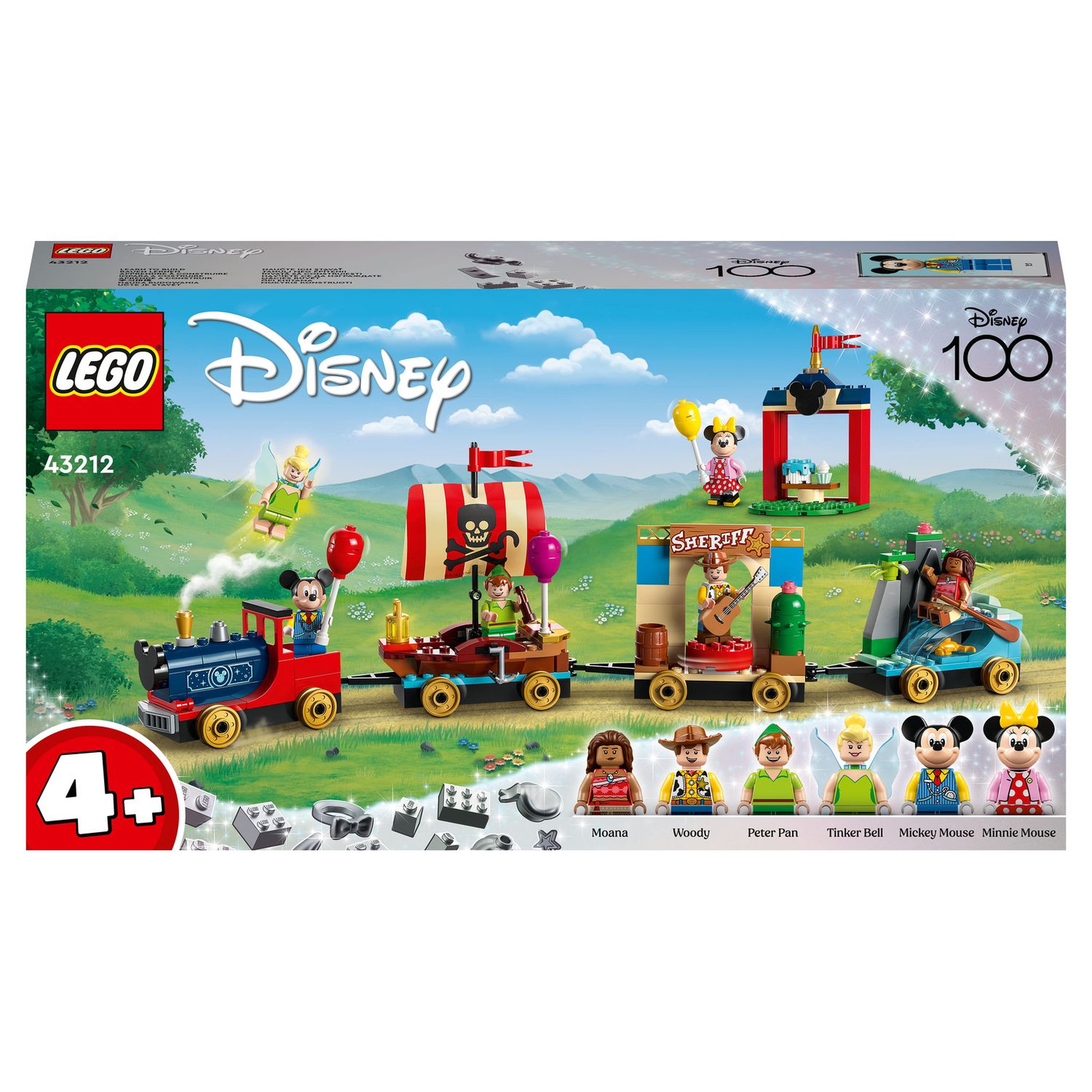 LEGO Disney 43212 - Le train en fête de Disney Jouet Enfants 4 Ans avec Vaiana, Woody, Peter Pan et les Wagons de la Fée Clochette plus Mickey et Minnie Mouse, 100ème Anniversaire Disney