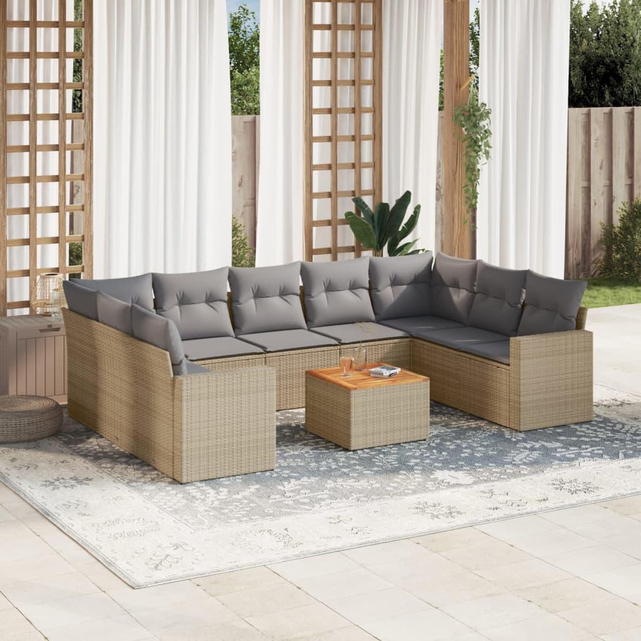 VIDAXL Salon de jardin avec coussins 10 pcs beige resine tressee
