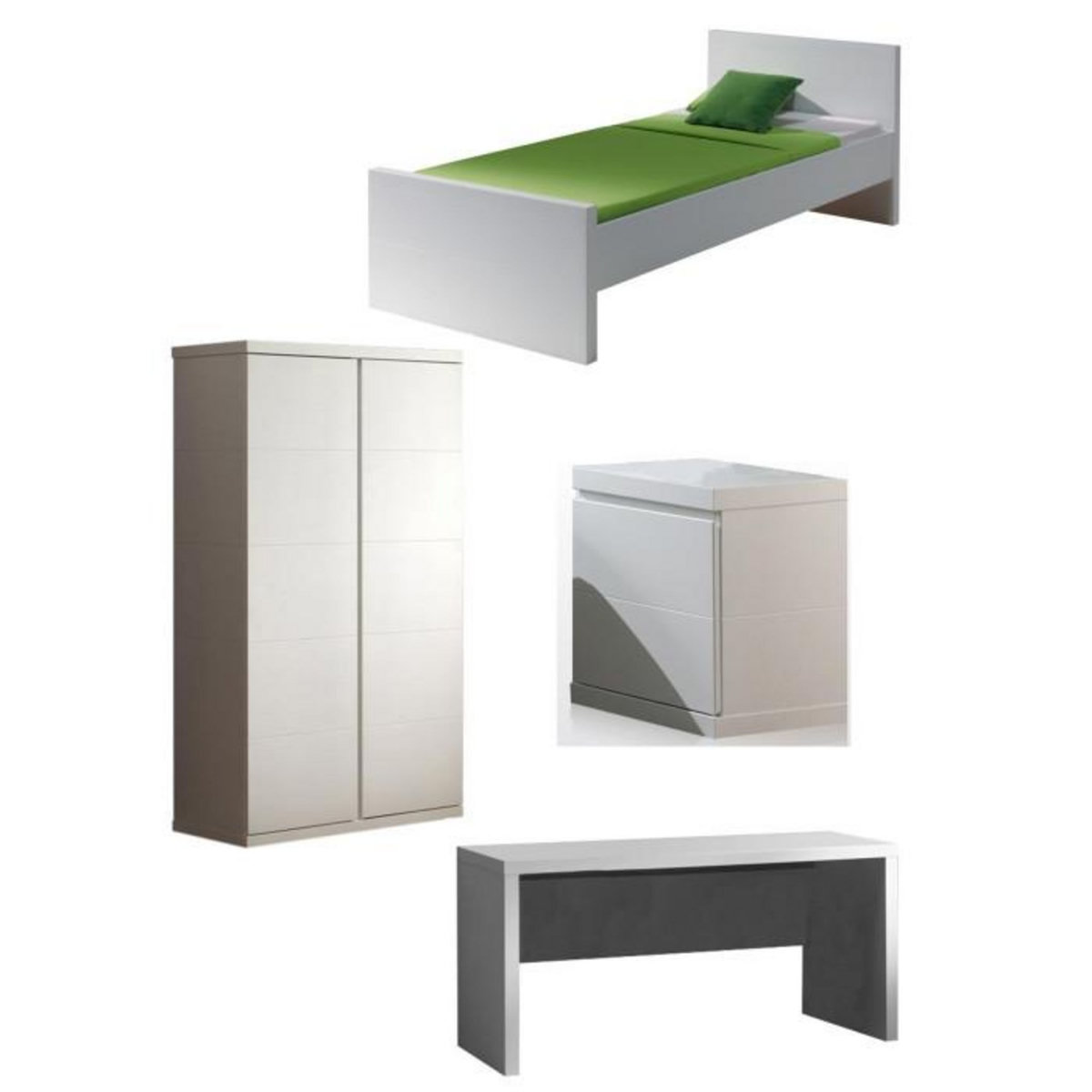 Paris Prix Pack - Lit Enfant, Chevet, Armoire & Bureau  Lara  90x200cm Blanc