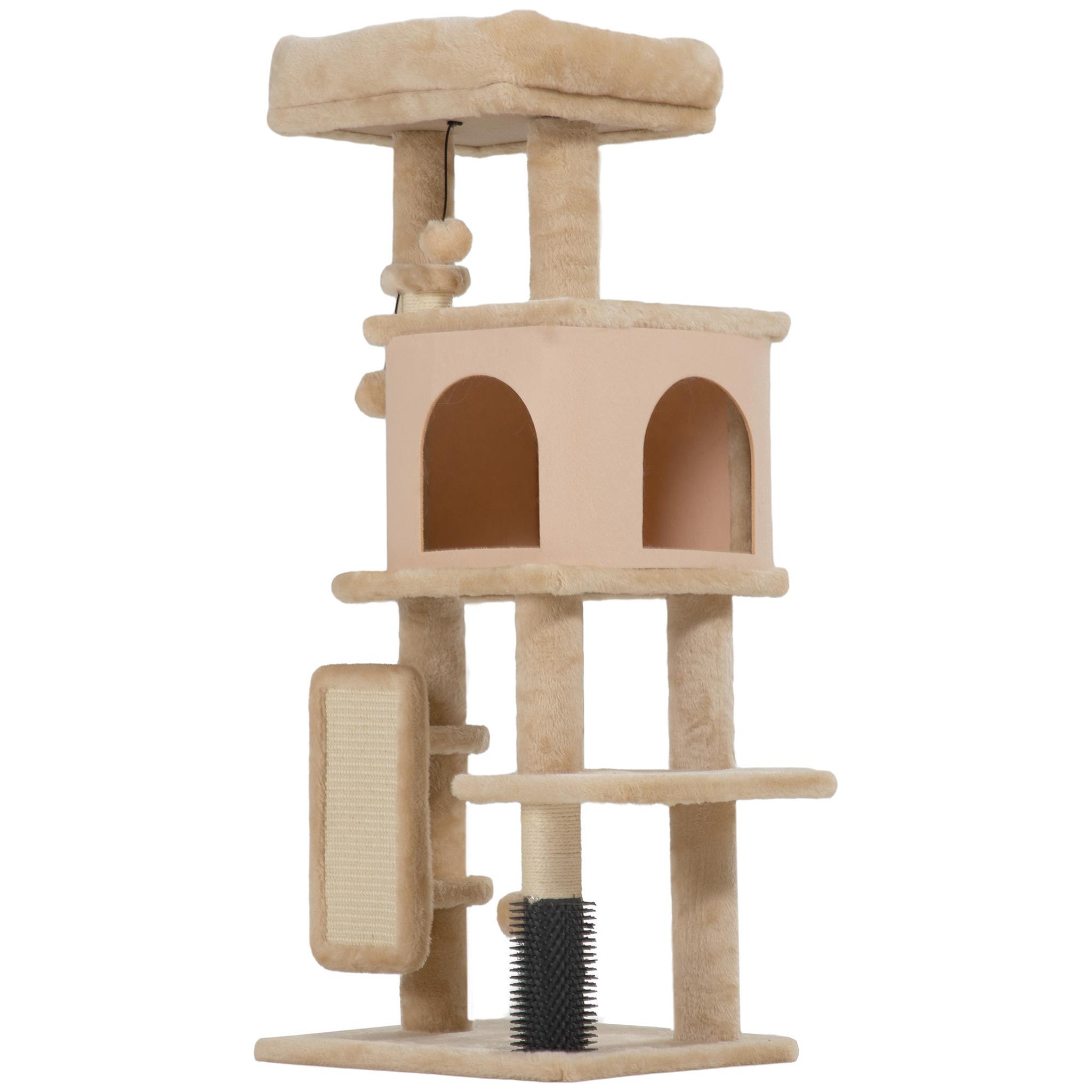 PAWHUT Arbre à chat h.104 cm - griffoir, grattoir, bande massante, jeux boules, niche, plateforme observation - beige
