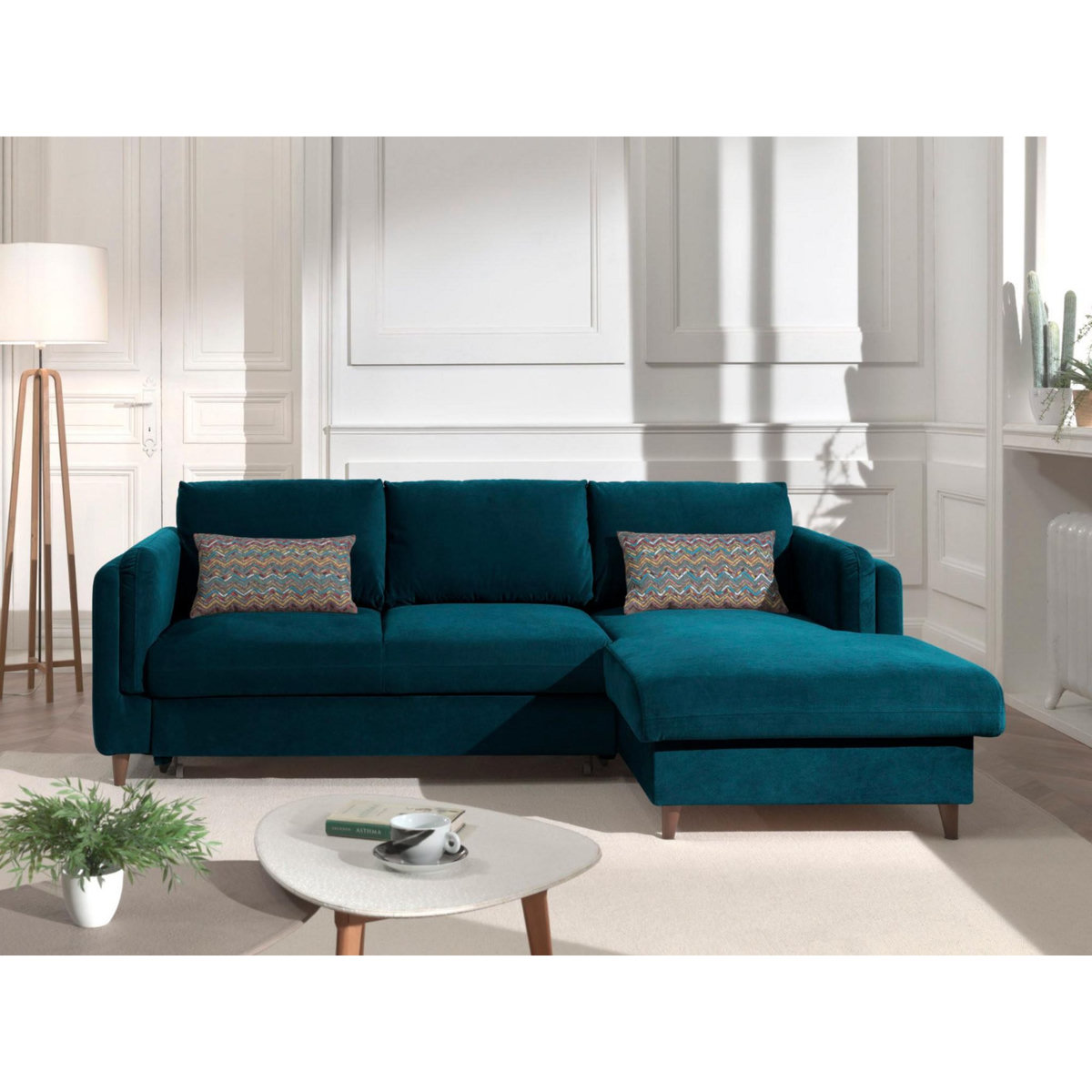 LISA DESIGN Brooke - canapé d'angle droit - convertible avec coffre - 4 places - en velours