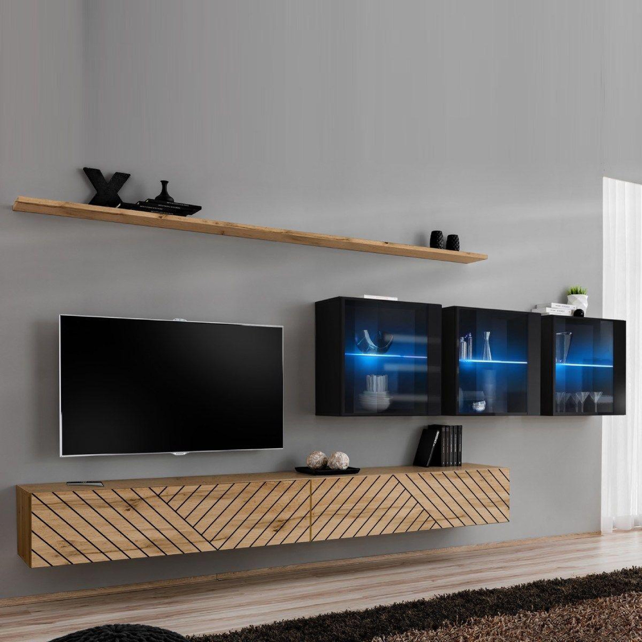 Paris Prix Ensemble meuble tv  switch lamel xvii  340cm naturel & noir