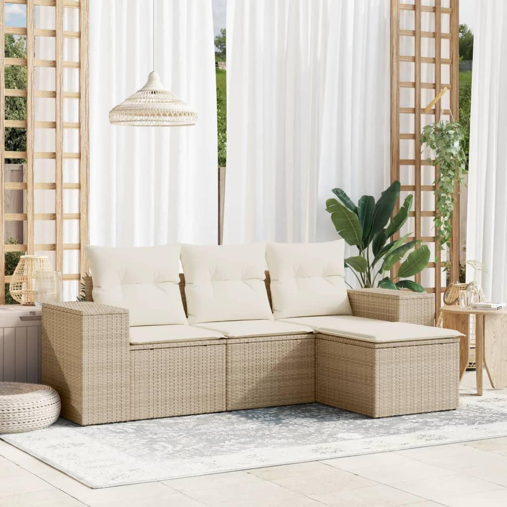 VIDAXL Salon de jardin avec coussins 4 pcs beige resine tressee