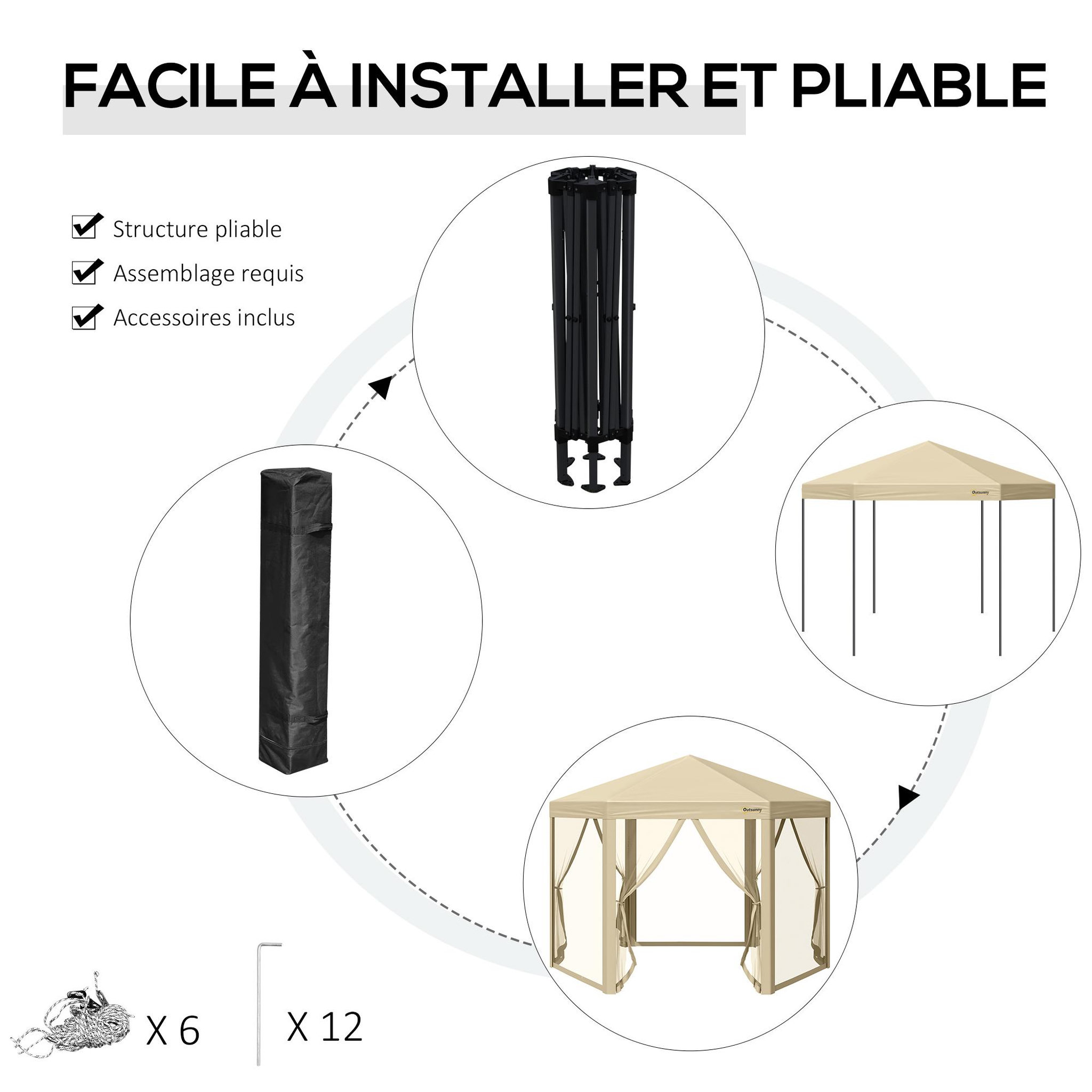 Voir la diapositive 4 : OUTSUNNY Tonnelle barnum pliant pop-up style colonial 3,06L x 3,06l x 2,7H m hauteur réglable moustiquaires sac de transport inclus beige