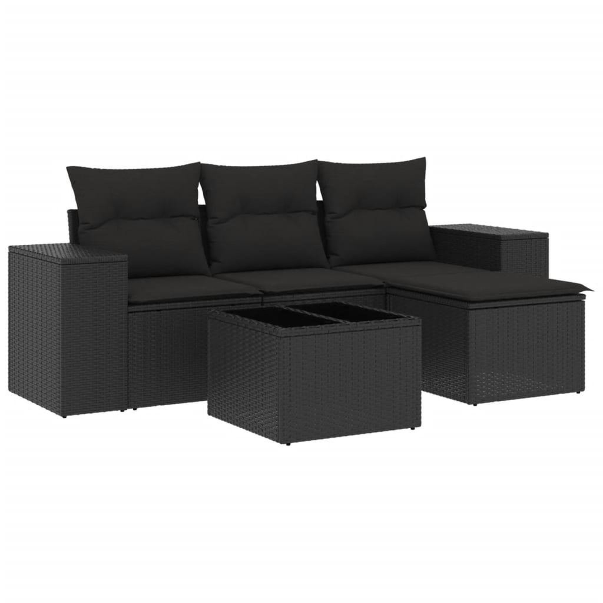 Voir la diapositive 2 : VIDAXL Salon de jardin 5 pcs avec coussins noir resine tressee