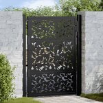 VIDAXL Portail de jardin noir 105x130 cm acier conception de feuilles