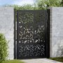 Voir la diapositive 1 : VIDAXL Portail de jardin noir 105x130 cm acier conception de feuilles