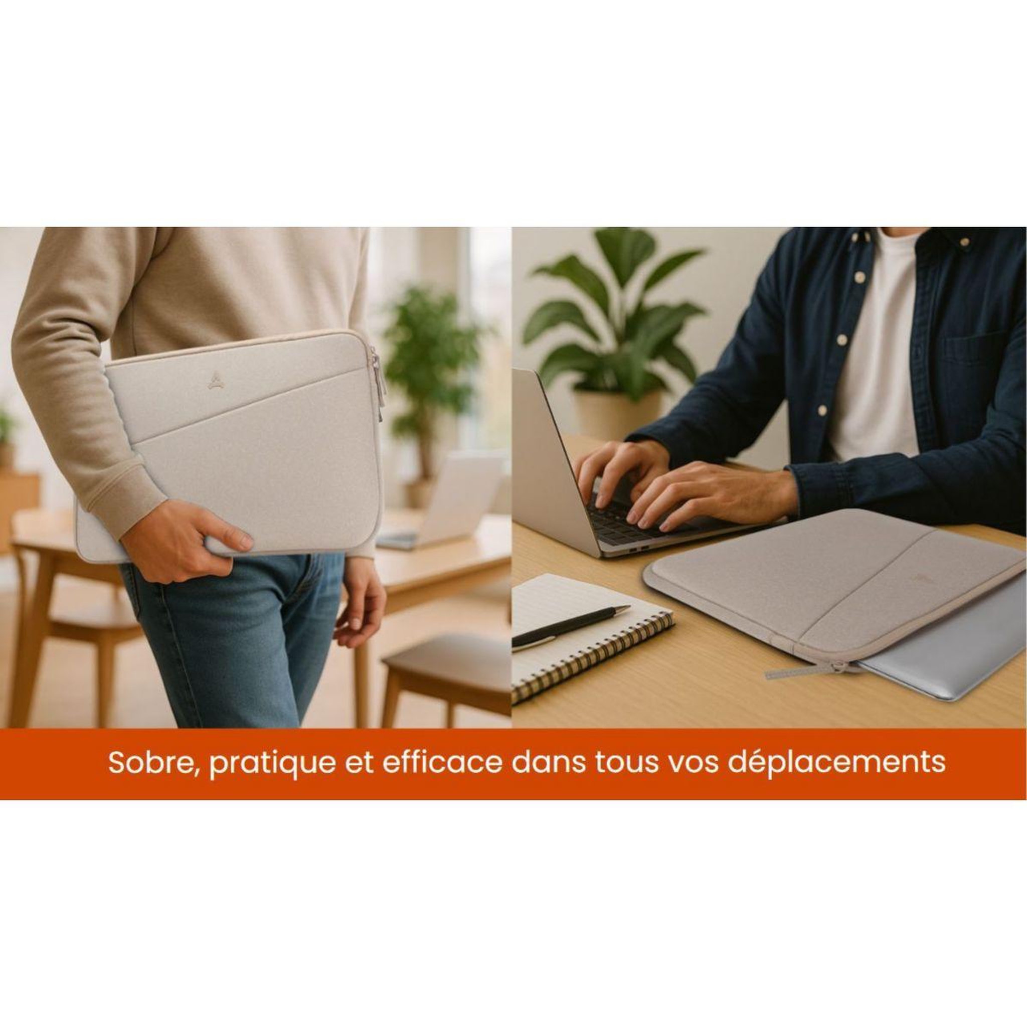 Voir la diapositive 4 : ADEQWAT Housse 15-16'' beige chiné