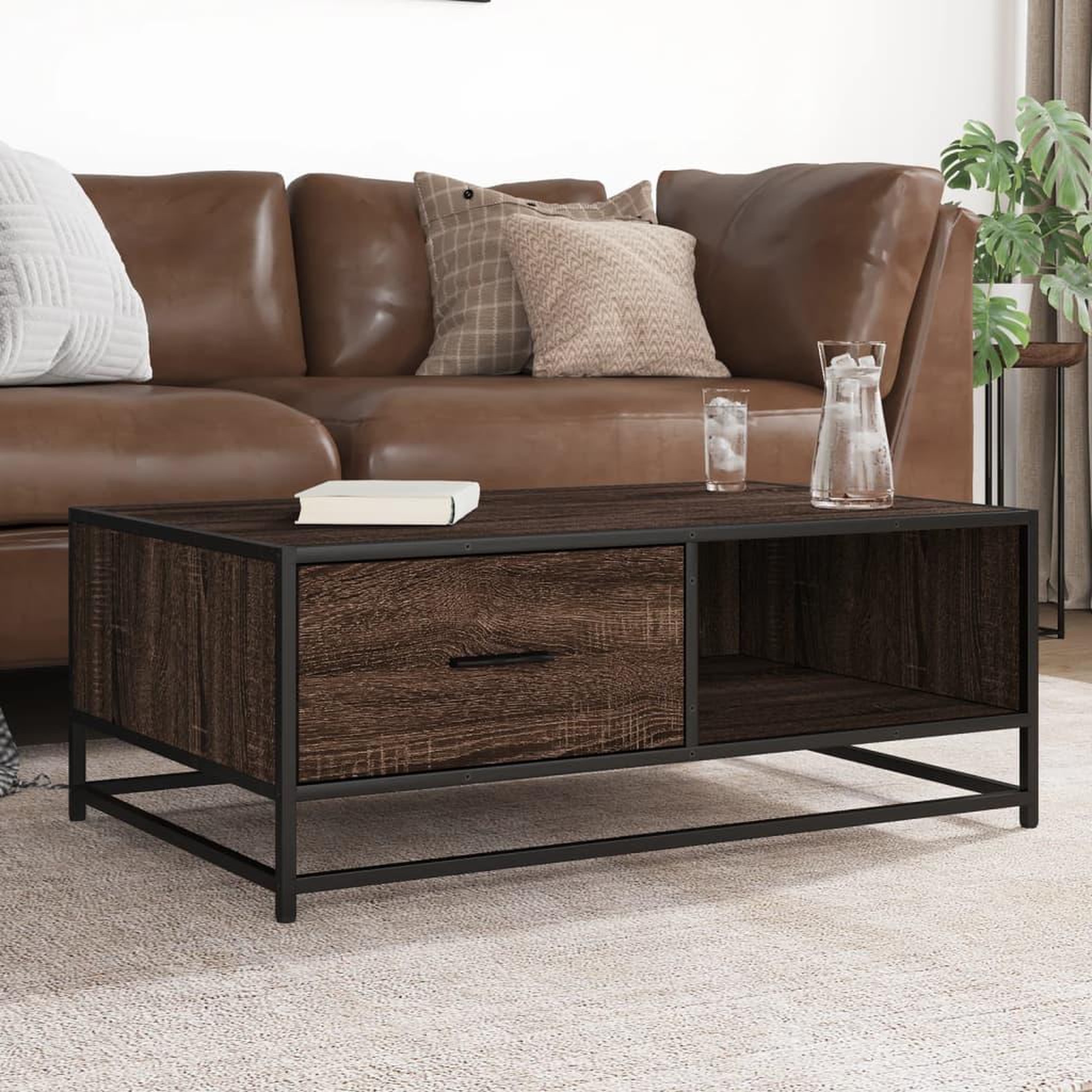 VIDAXL Table basse chene marron 90x57x35 cm bois d'ingenierie et metal