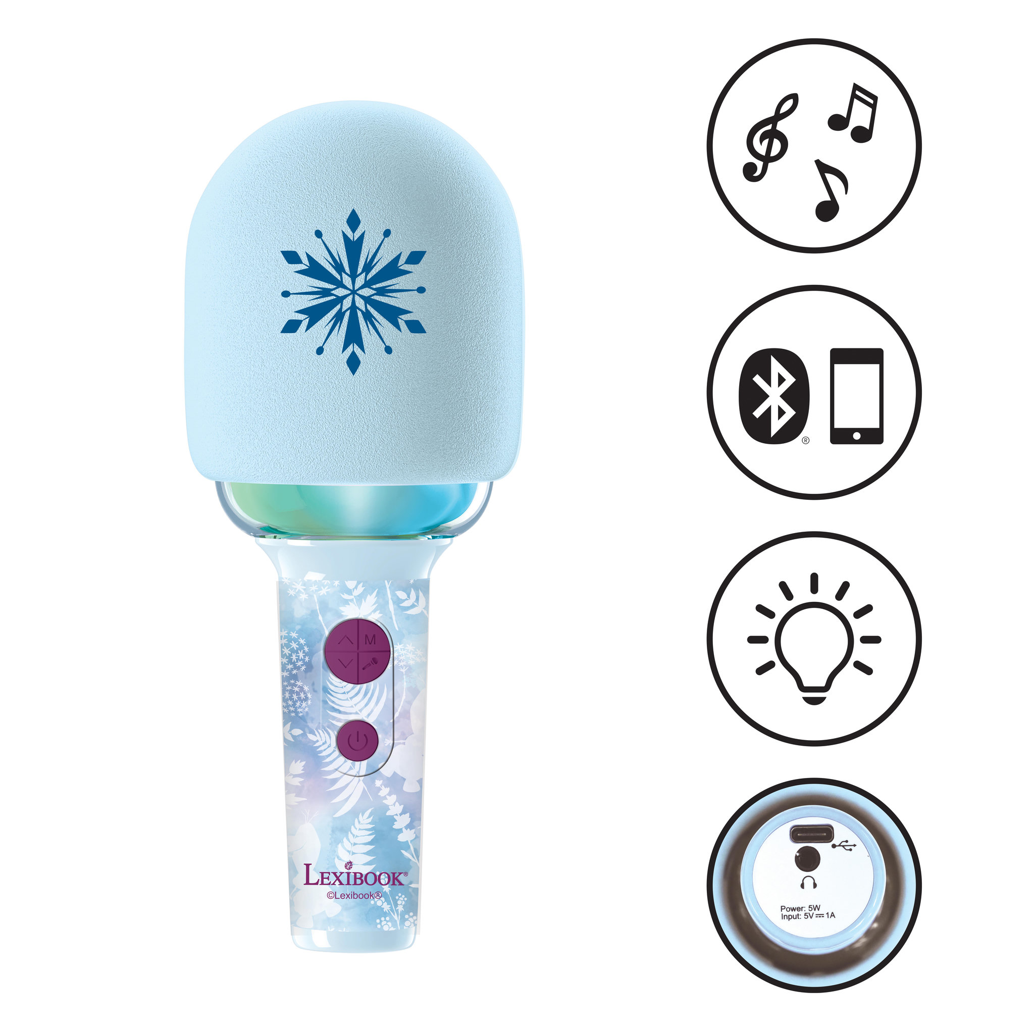 Voir la diapositive 2 : Lexibook Karaoke Microphone Bluetooth/Sans fil La reine des neiges avec effets sonores et lumineux