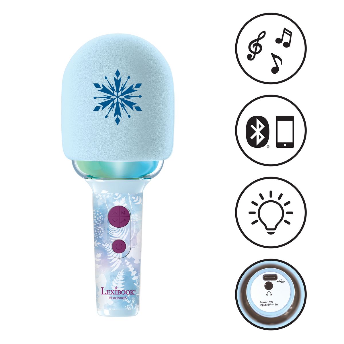 Lexibook Karaoke Microphone Bluetooth/Sans fil La reine des neiges avec effets sonores et lumineux