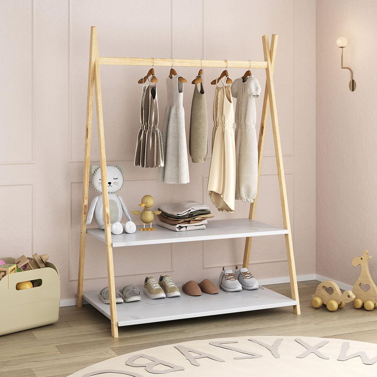 IDIMEX Penderie enfant DANILO avec étagères, en pin massif
