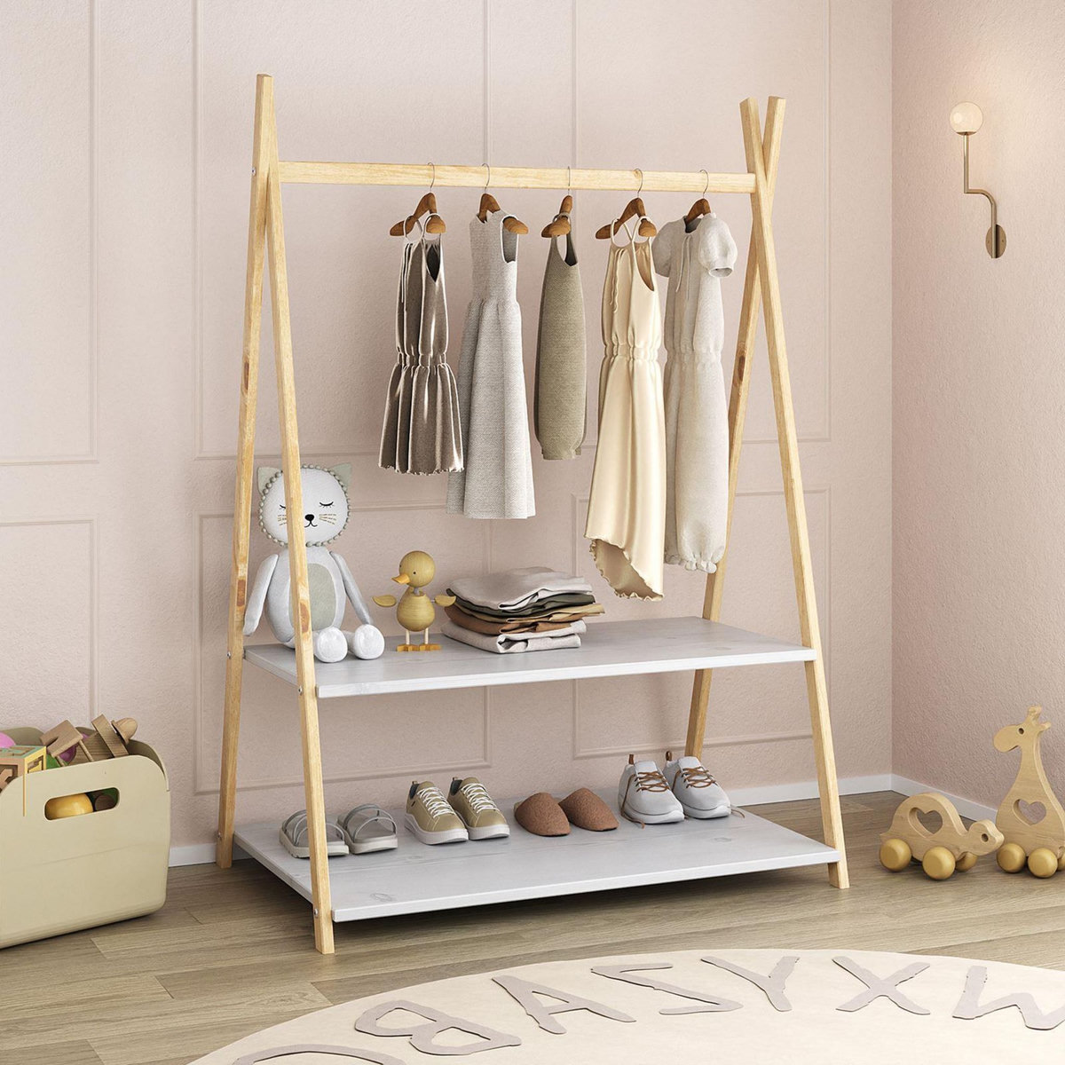 IDIMEX Penderie enfant DANILO avec étagères, en pin massif