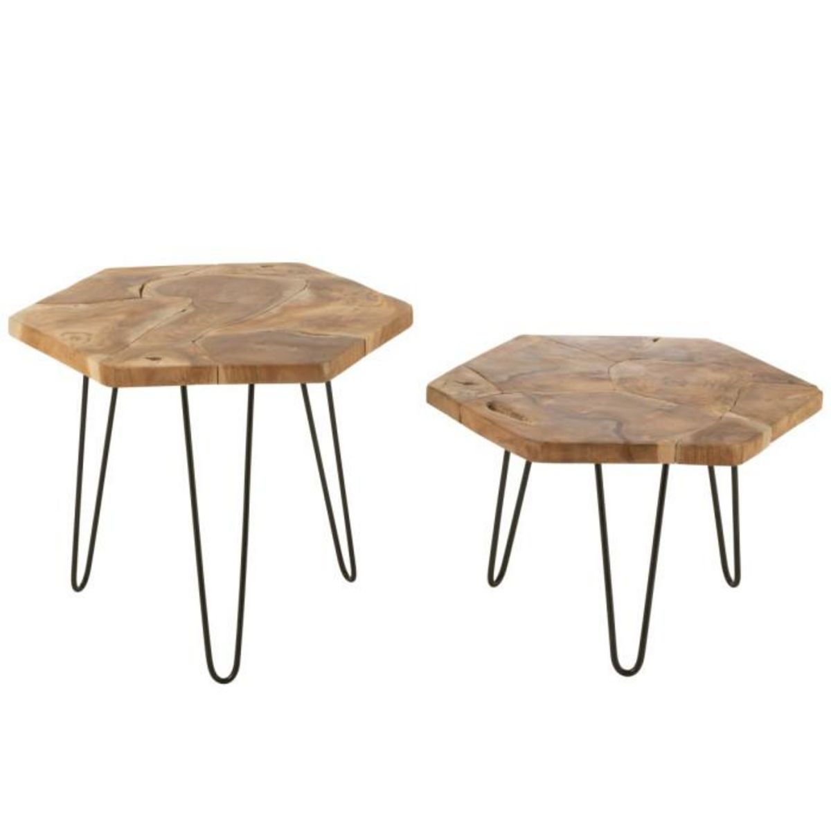 Paris Prix Lot de 2 Tables d'Appoint en Teck  Hexa  58cm Naturel