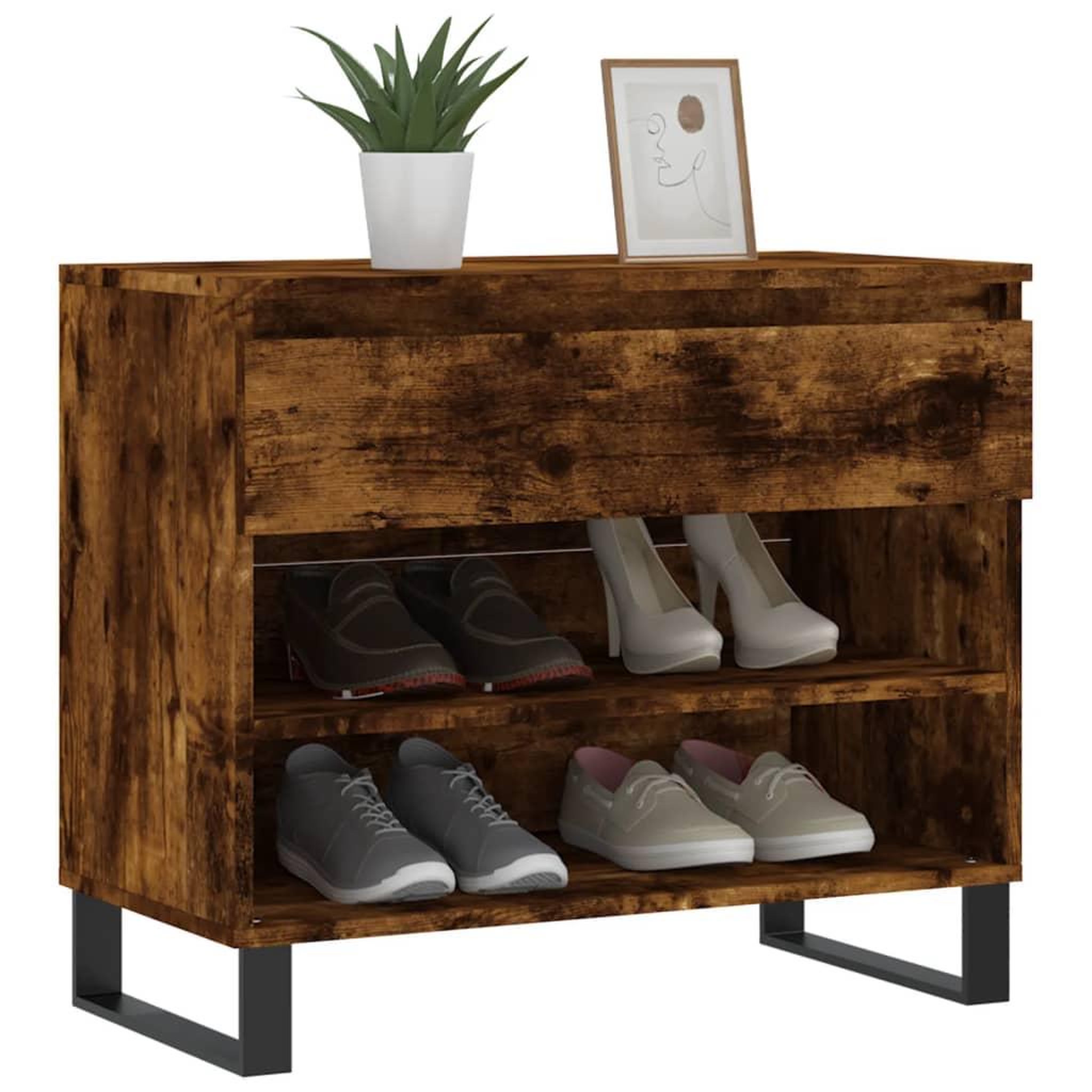 Voir la diapositive 3 : VIDAXL Armoire a chaussures Chene fume 70x36x60 cm Bois d'ingenierie