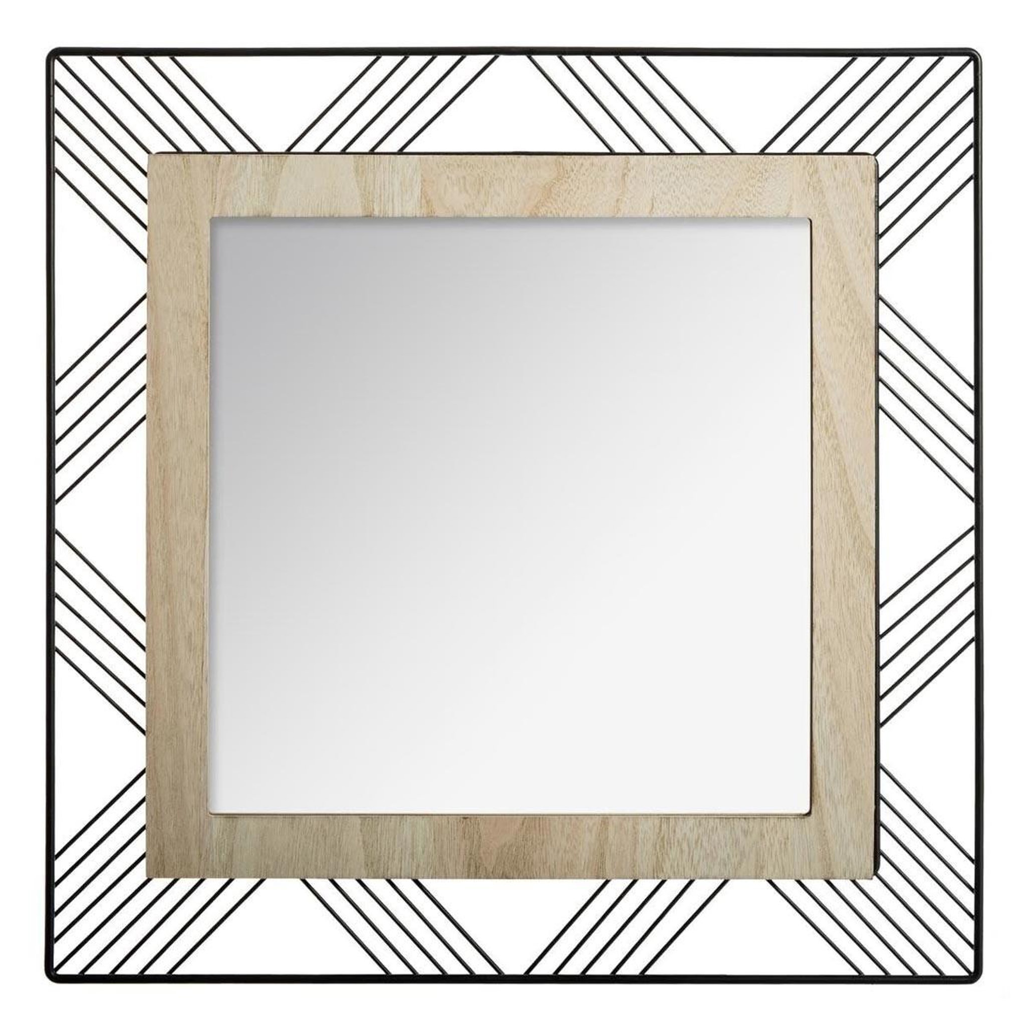 ATMOSPHERA Miroir carré en métal & bois  joe  45cm noir