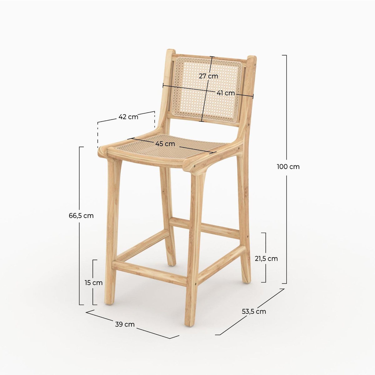 Rendez vous déco Lot de 2 chaises pour îlot central en teck et cannage rotin 66,5 cm-Kyla
