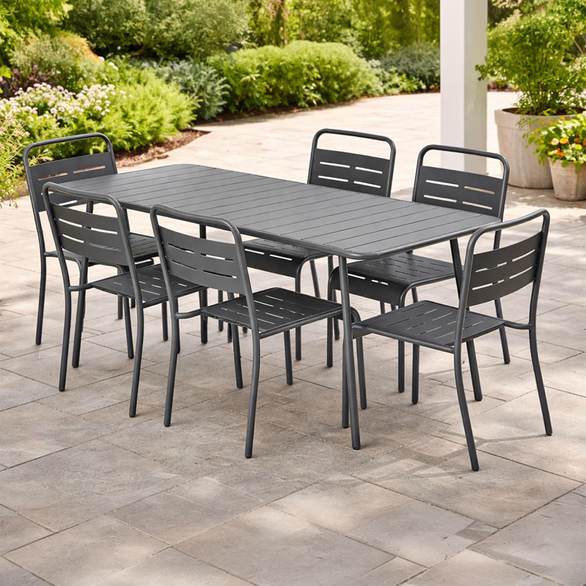 Voir la diapositive 3 : CONCEPT USINE Ensemble table de jardin 160 cm et 6 chaises bergame