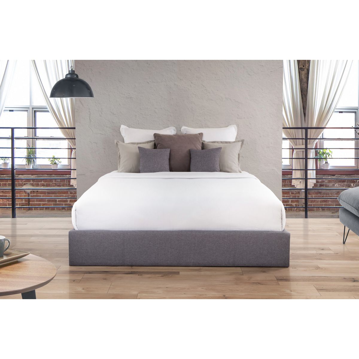 Ensemble Cadre Lit Coffre Gris NEO + Matelas MORPHEA 160x200 cm