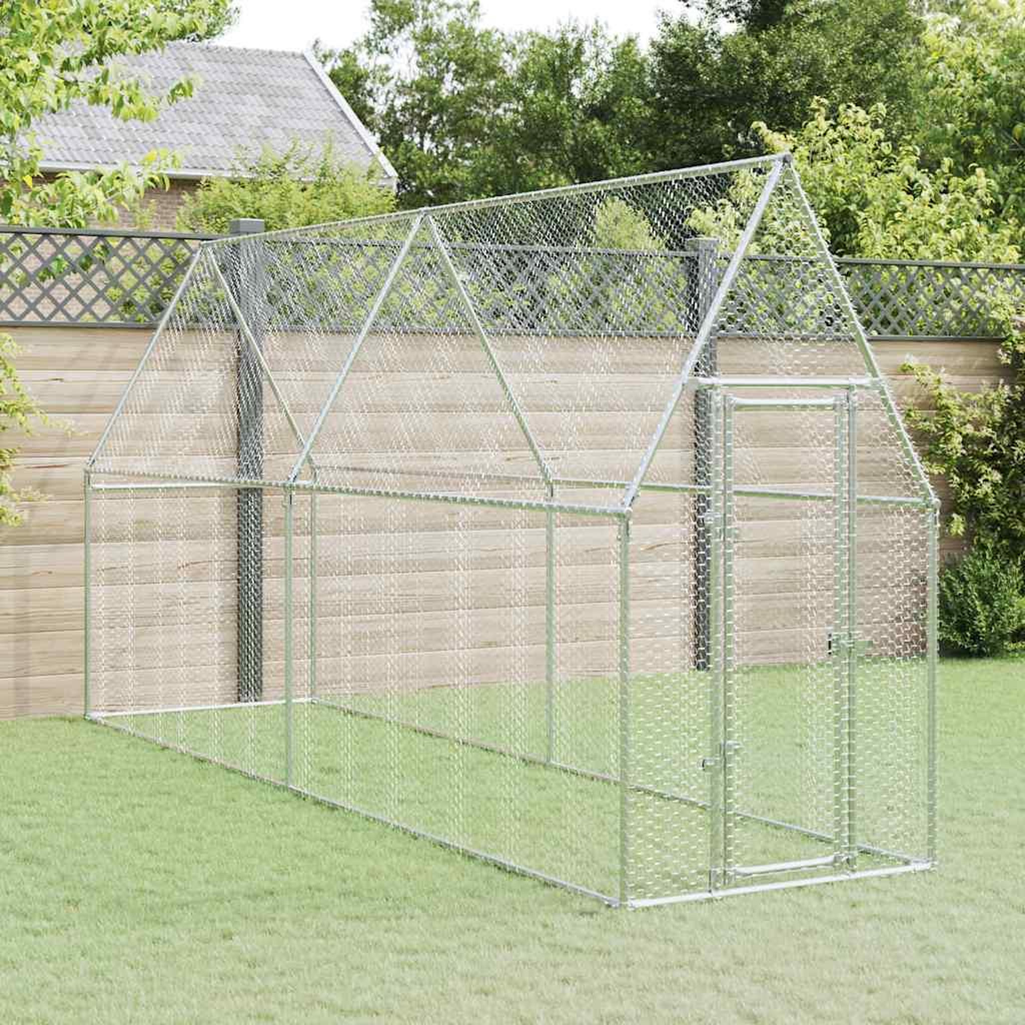 VIDAXL Cage pour poules argente 400x100x190 cm acier galvanise