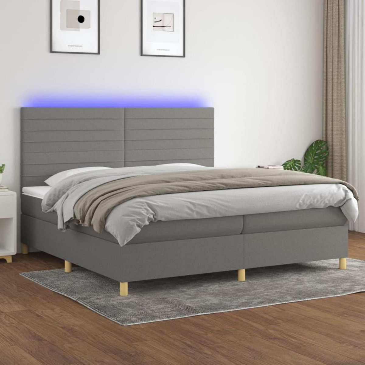 VIDAXL Sommier a lattes de lit et matelas et LED Gris fonce 200x200 cm