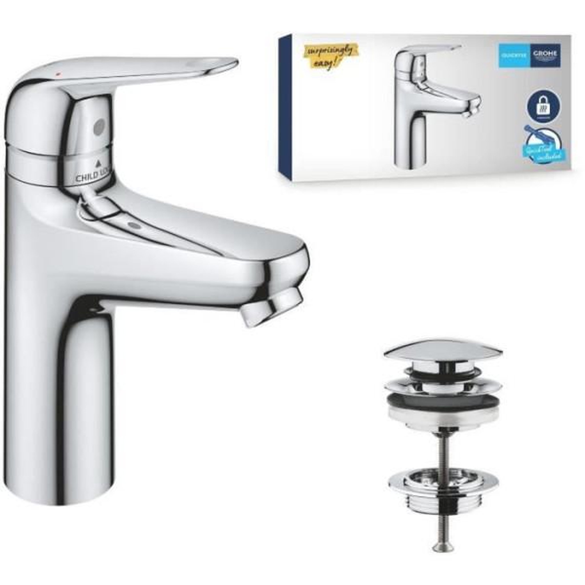 Grohe Mitigeur monocommande - grohe - 24327001 - lavabo swift - avec sécurité enfant - taille m