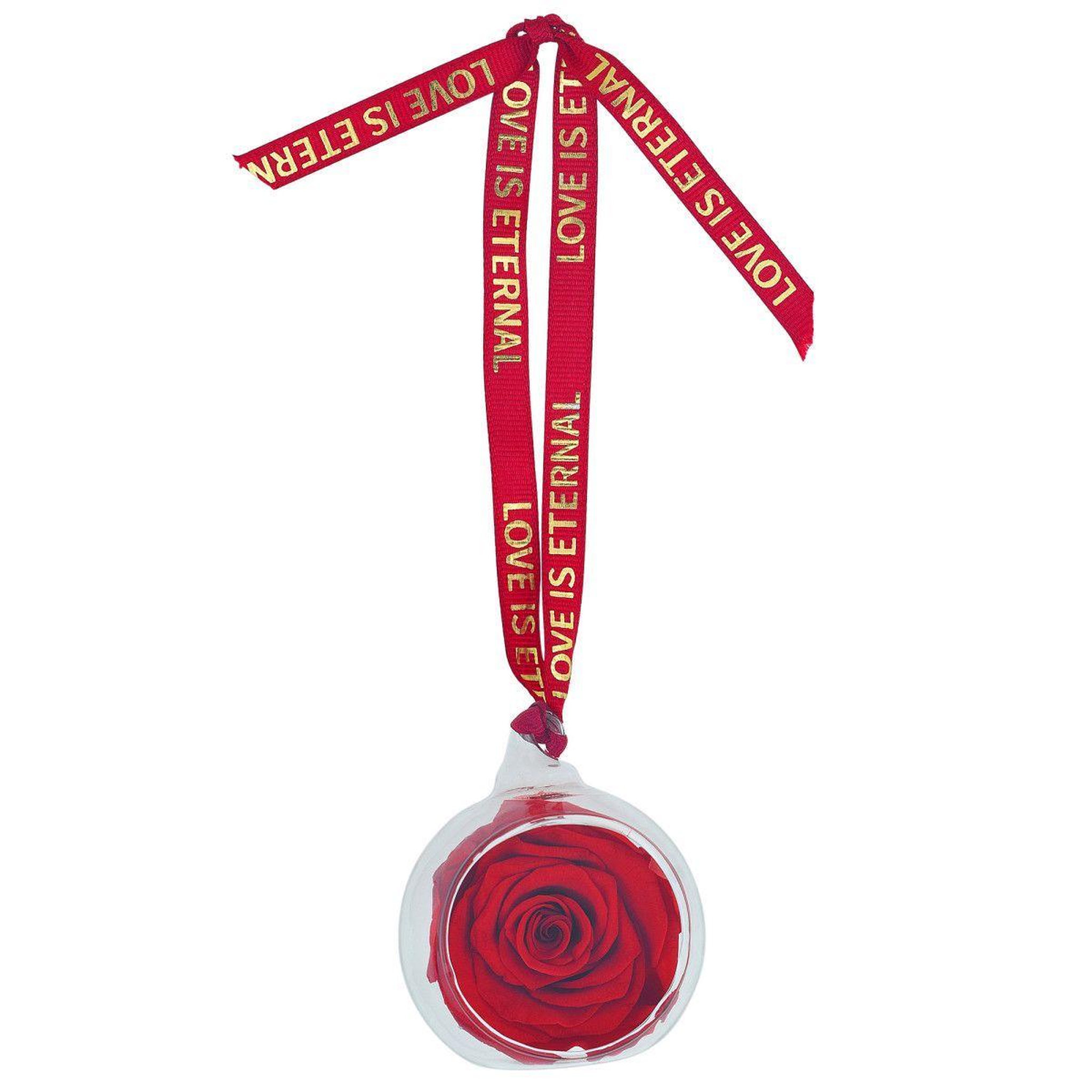 Voir la diapositive 2 : SC CRYSTAL Boule en verre décorée d'une rose éternelle rouge
