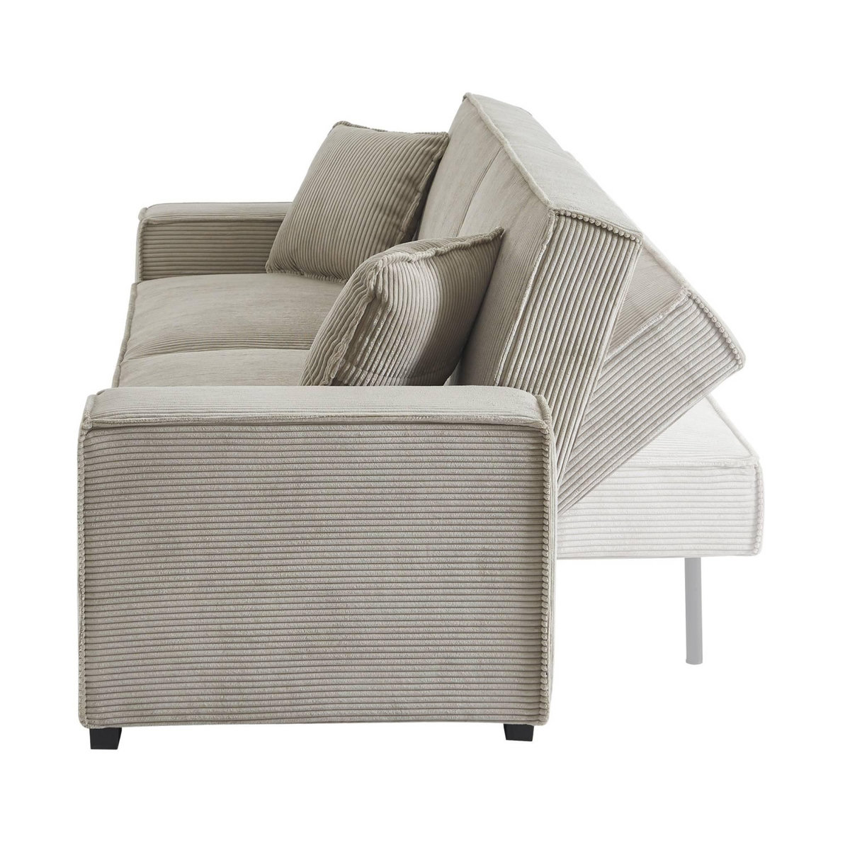 SWEEEK Canapé convertible 3 places beige velours côtelé L 231 x P 96.5 x H 80cm