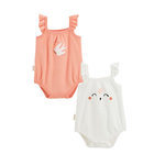 Petit Béguin Lot de 2 bodies bébé à bretelles en éponge Honfleur. Coloris disponibles : Rose