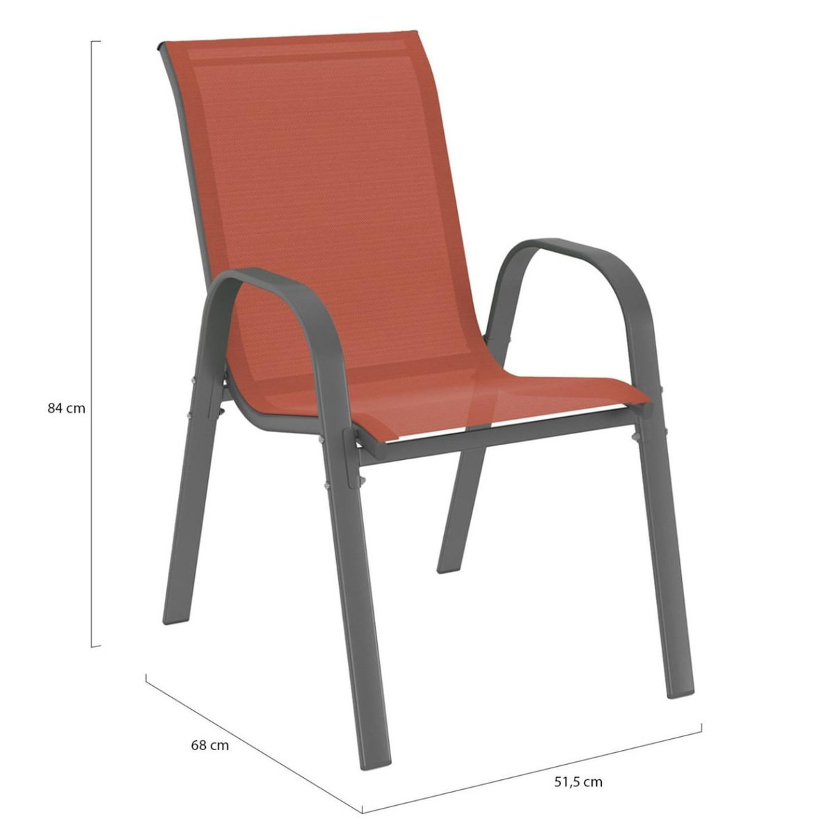 ID MARKET Lot de 4 chaises de jardin LYMA métal et textilène empilables terracotta