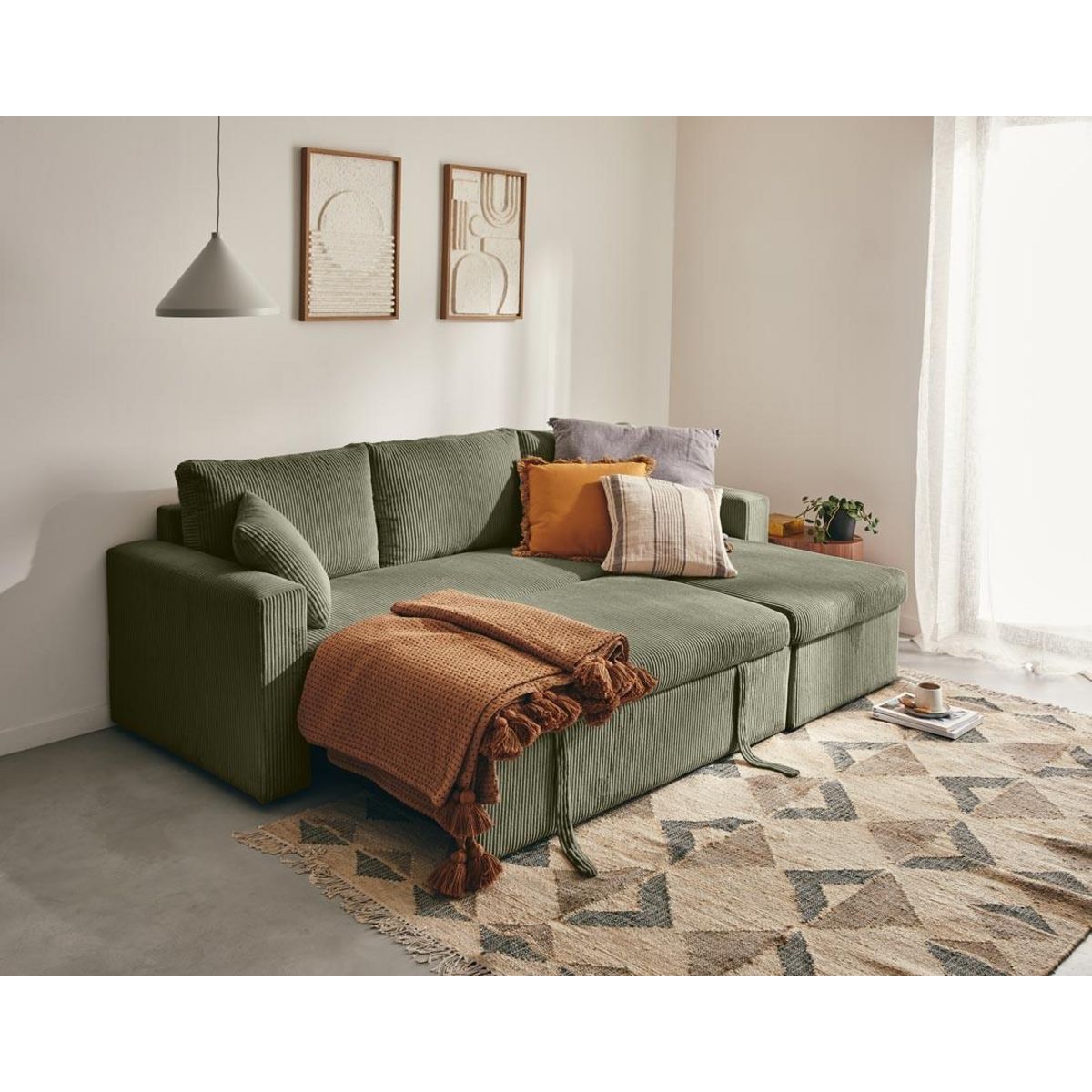 BEST MOBILIER Cyrus - canapé d'angle réversible 4 places - convertible avec coffre - en velours côtelé