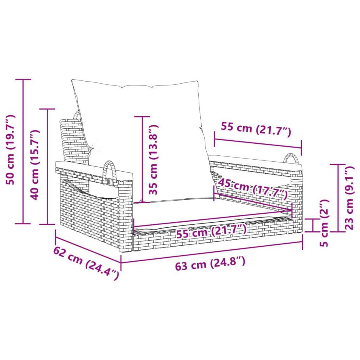 VIDAXL Balancelle avec coussins beige 63x62x40 cm resine tressee