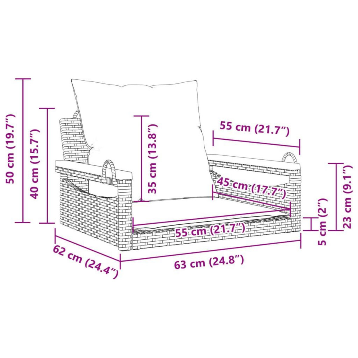 VIDAXL Balancelle avec coussins beige 63x62x40 cm resine tressee