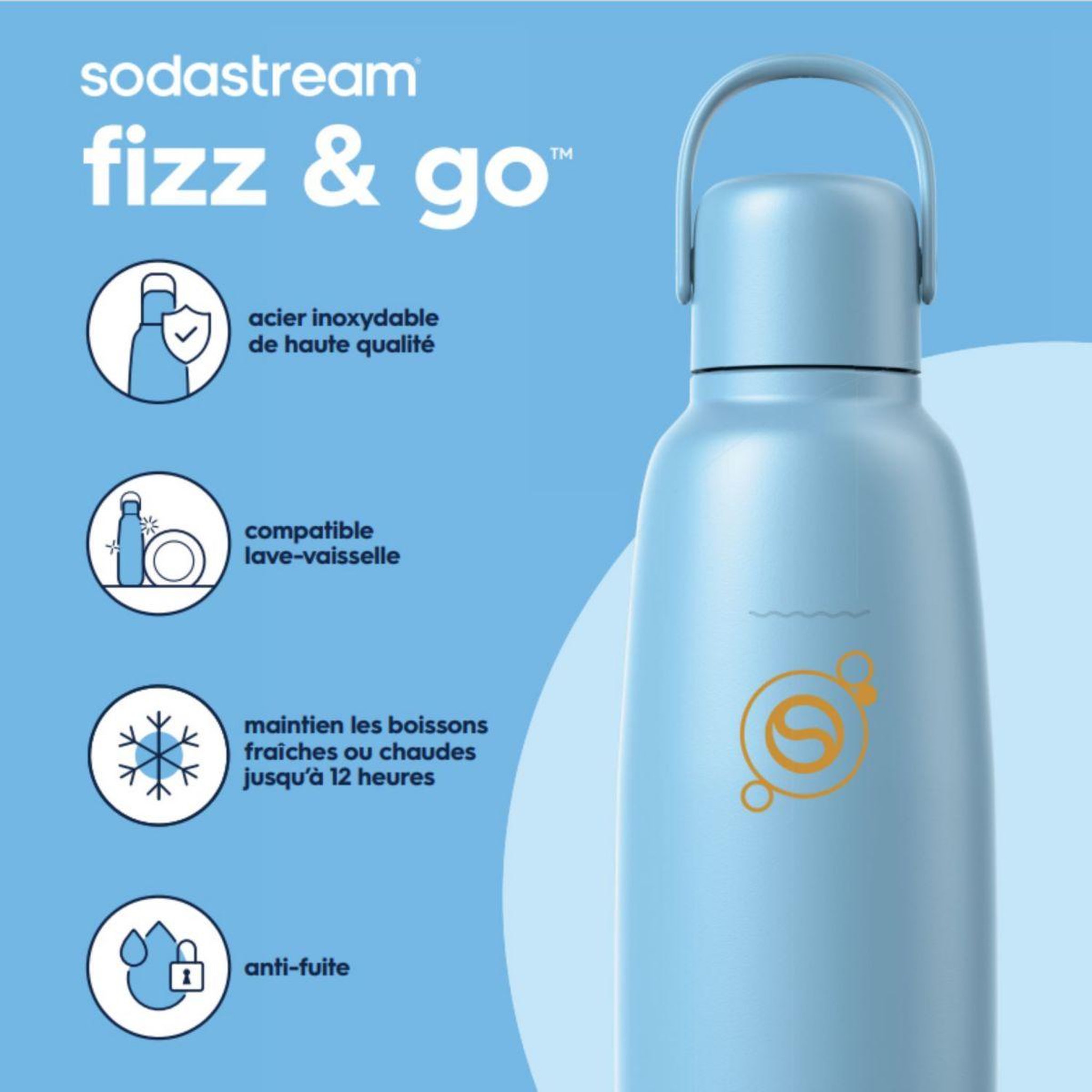 Voir la diapositive 2 : SODASTREAM Bouteille isotherme Fizz & Go Cool bleu ciel
