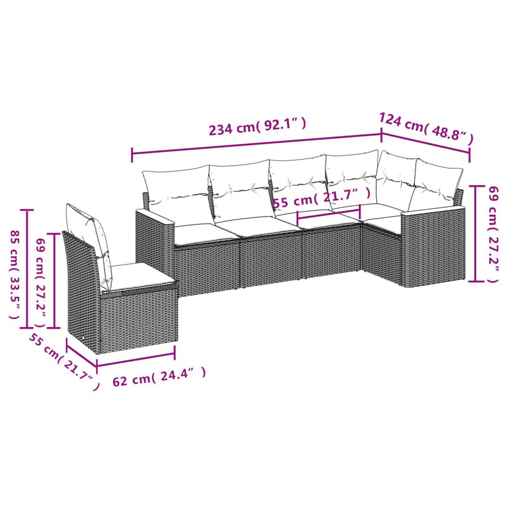 Voir la diapositive 6 : VIDAXL Salon de jardin avec coussins 6pcs melange beige resine tressee