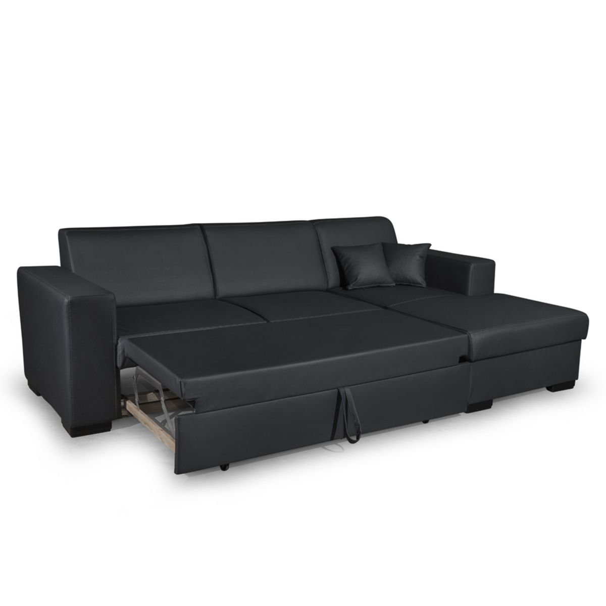 Canapé d'angle droit convertible 4 places avec coffre  de rangement revêtement PU CARIBEA 