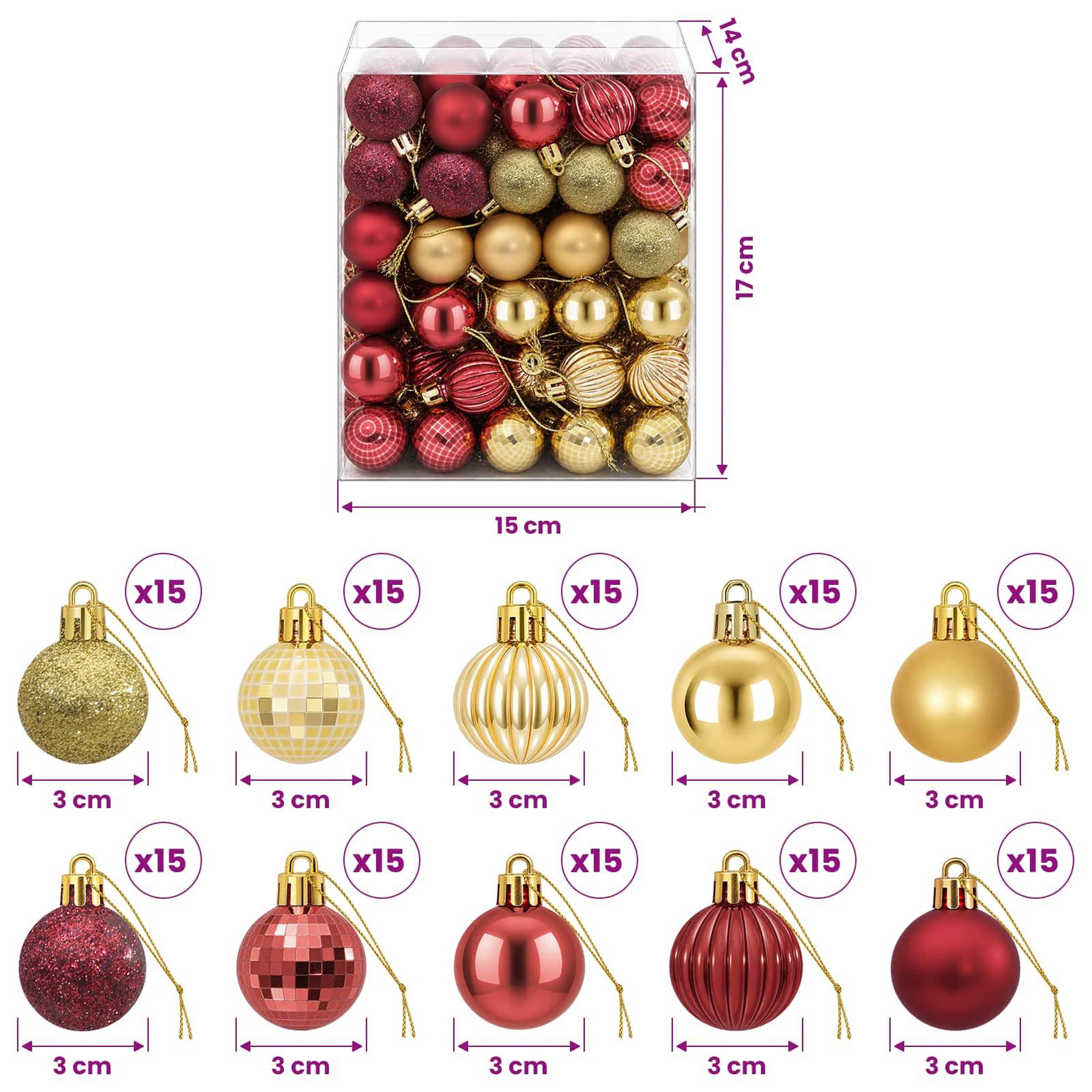 Voir la diapositive 3 : VIDAXL Ensemble de boules de Noël 150 pc Or et rouge bordeaux