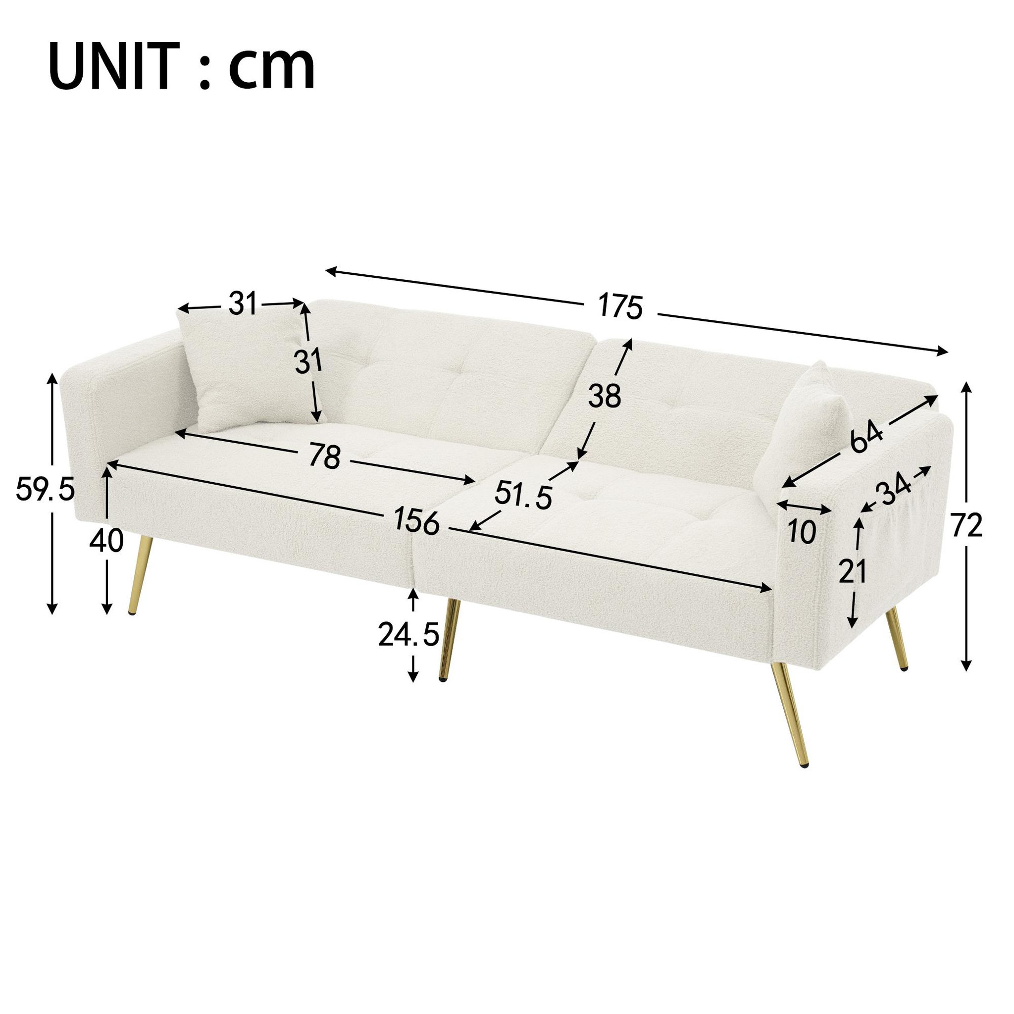 Voir la diapositive 3 : MERAX Canapé droit convertible 2 places tissu