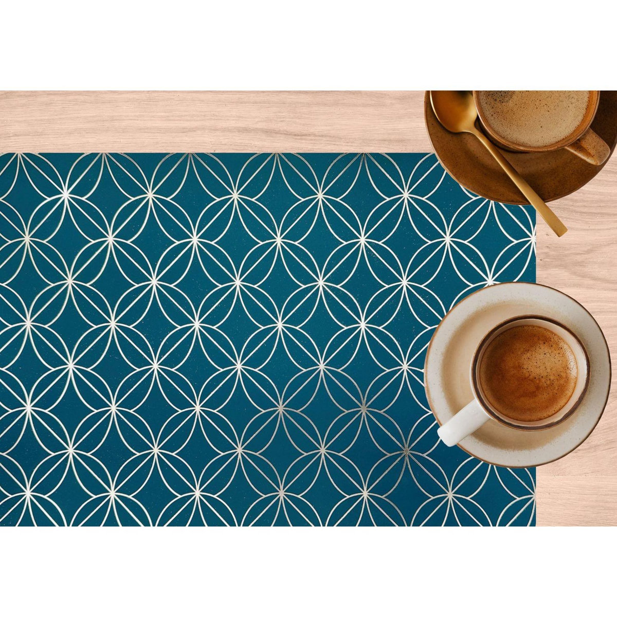 HABITABLE Lot de 6 sets de table motif géométrique avec encre métallique OTTO - 30 x 45 cm - Or et vert