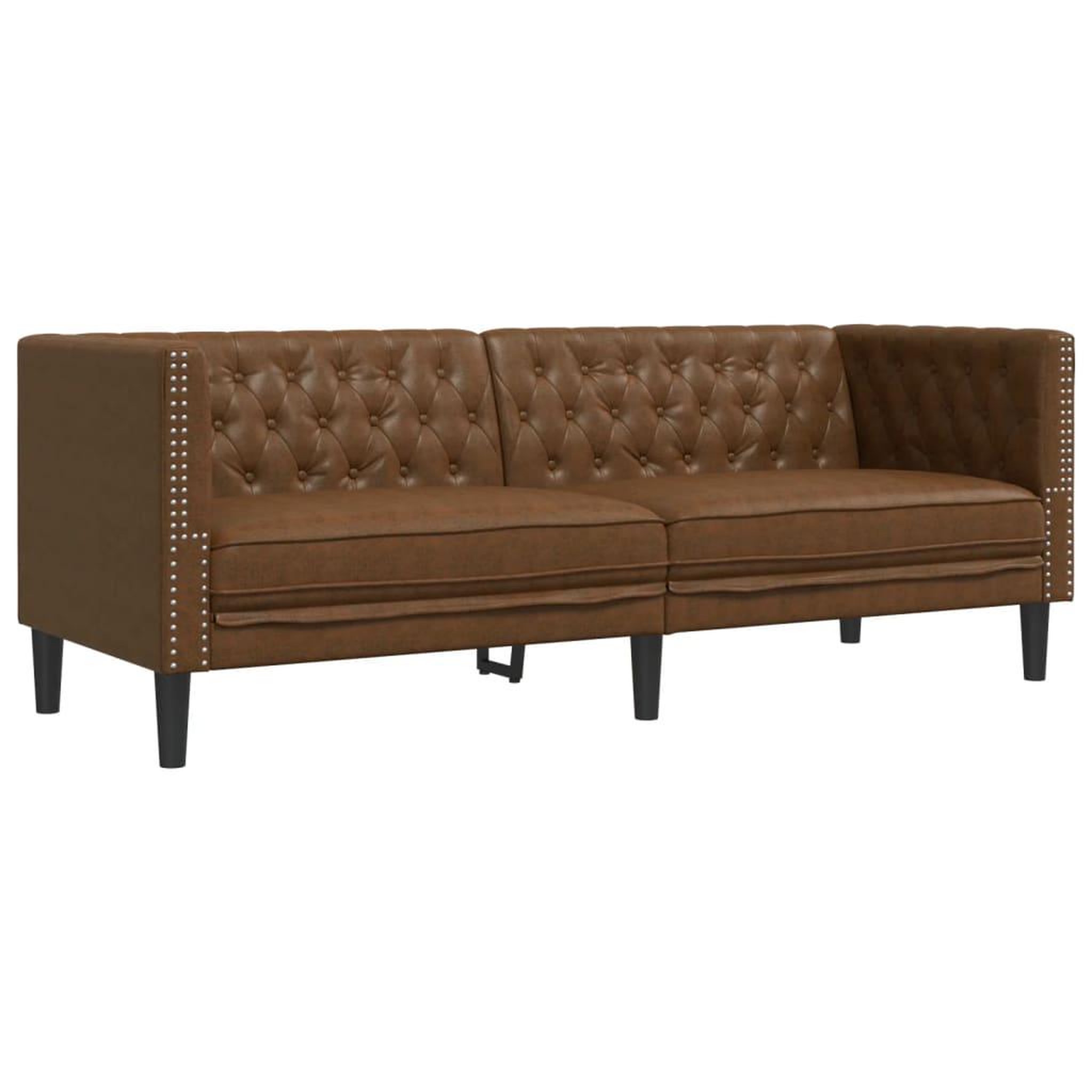 Voir la diapositive 2 : VIDAXL Canape a 3 places Chesterfield marron similicuir daim