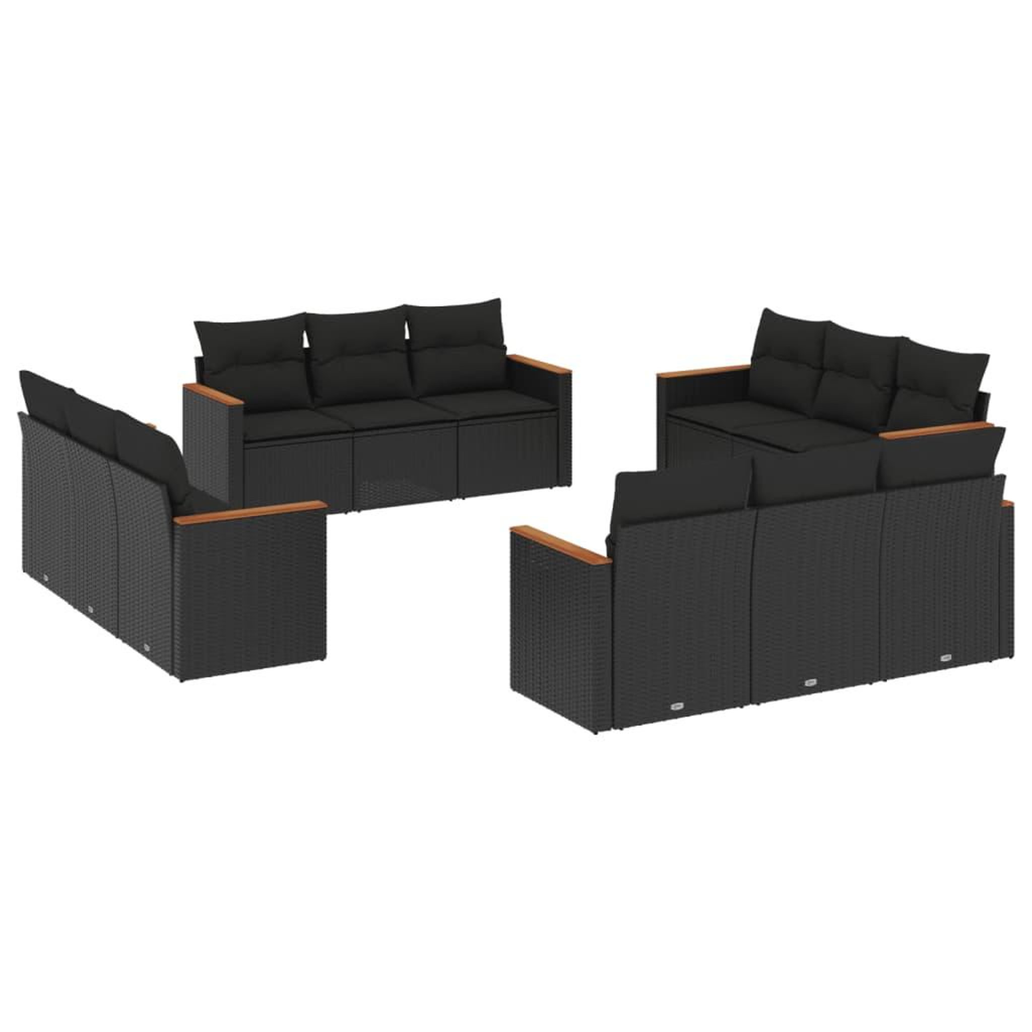 Voir la diapositive 2 : VIDAXL Salon de jardin 12 pcs avec coussins noir resine tressee